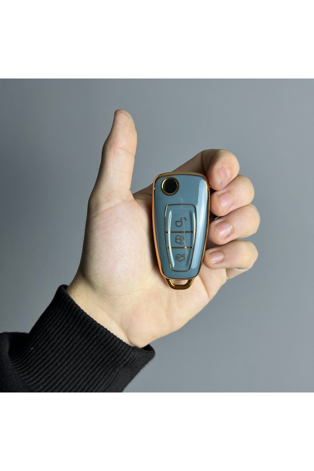 Luxe Aksesuarr Ford Focus -Transit - Fiesta Sustalı Koruma Anahtar Kumanda Nano Silikon Kılıf Gri Gold Renk