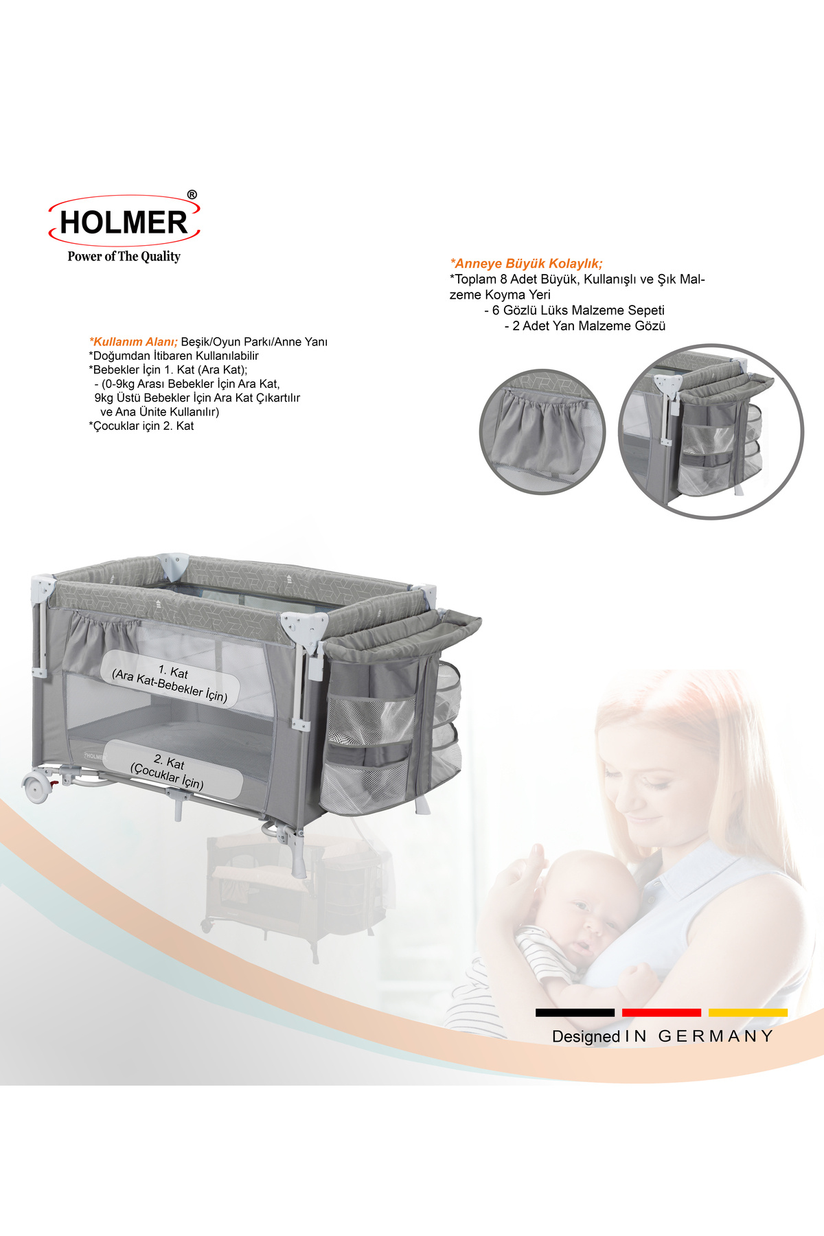 Holmer Coolstyle (Anne Yanı/Park Yatak) Multi Pro Oyun Parkı/Anne Yanı/Beşik Gri fotoğrafı 6 (önizleme)