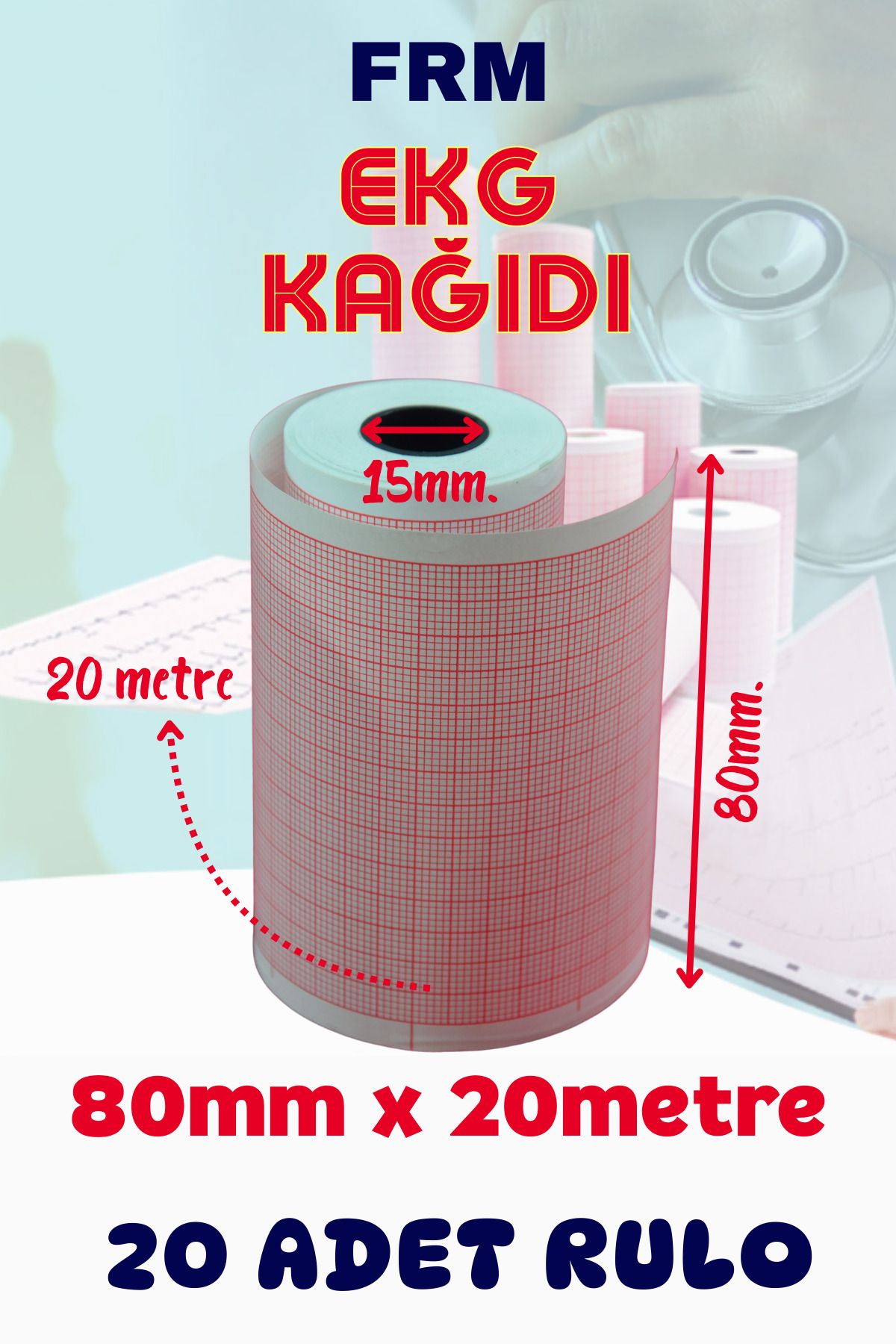 FRM Ekg Ecg Kağıdı Termal Rulo 80mmx20m (8CM) Biocare Medwelt Nihon Kohden Firstmed Plusmed Uyumlu