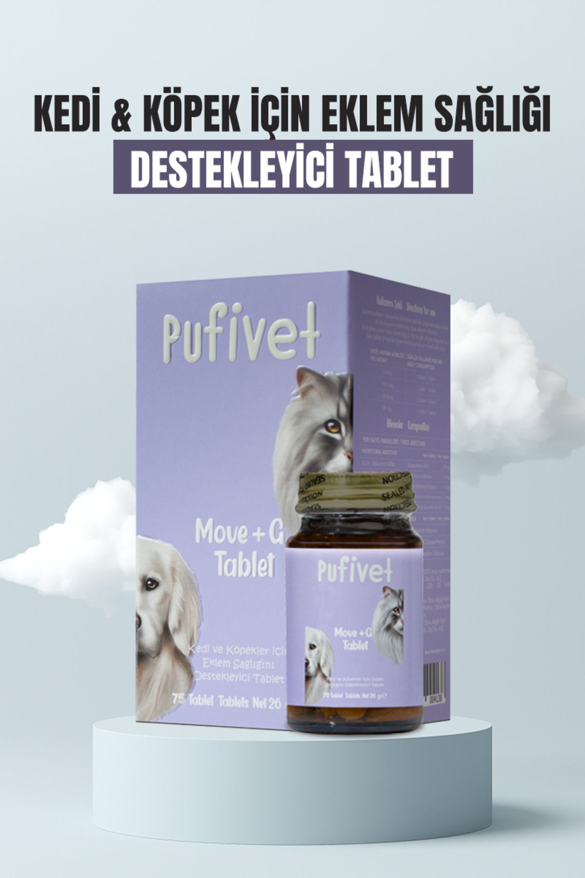 PufiVet Move G Glucosamine Tablet Hip&Joint | Kedi ve Köpekler İçin Eklem ve Kas Desteği | 75 Tablet