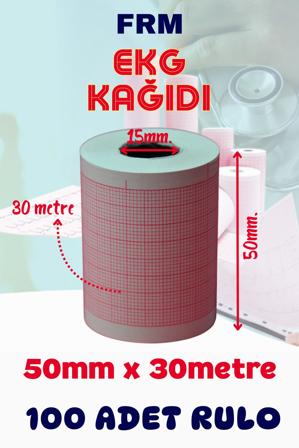FRM Ekg Ecg Kağıdı Termal Rulo 50mmx30m (5CM) Biocare Medwelt Nihon Kohden Firstmed Plusmed Uyumlu