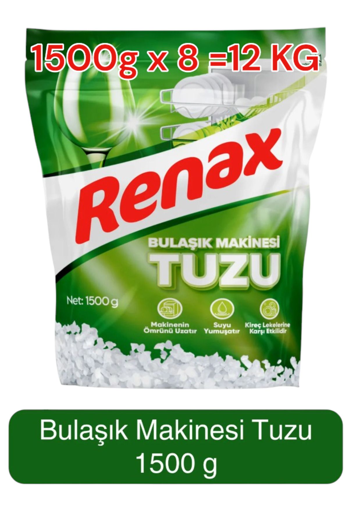 RENAX Bulaşık Makinesi Tuzu 1500g x 8 Adet = 12 Kg