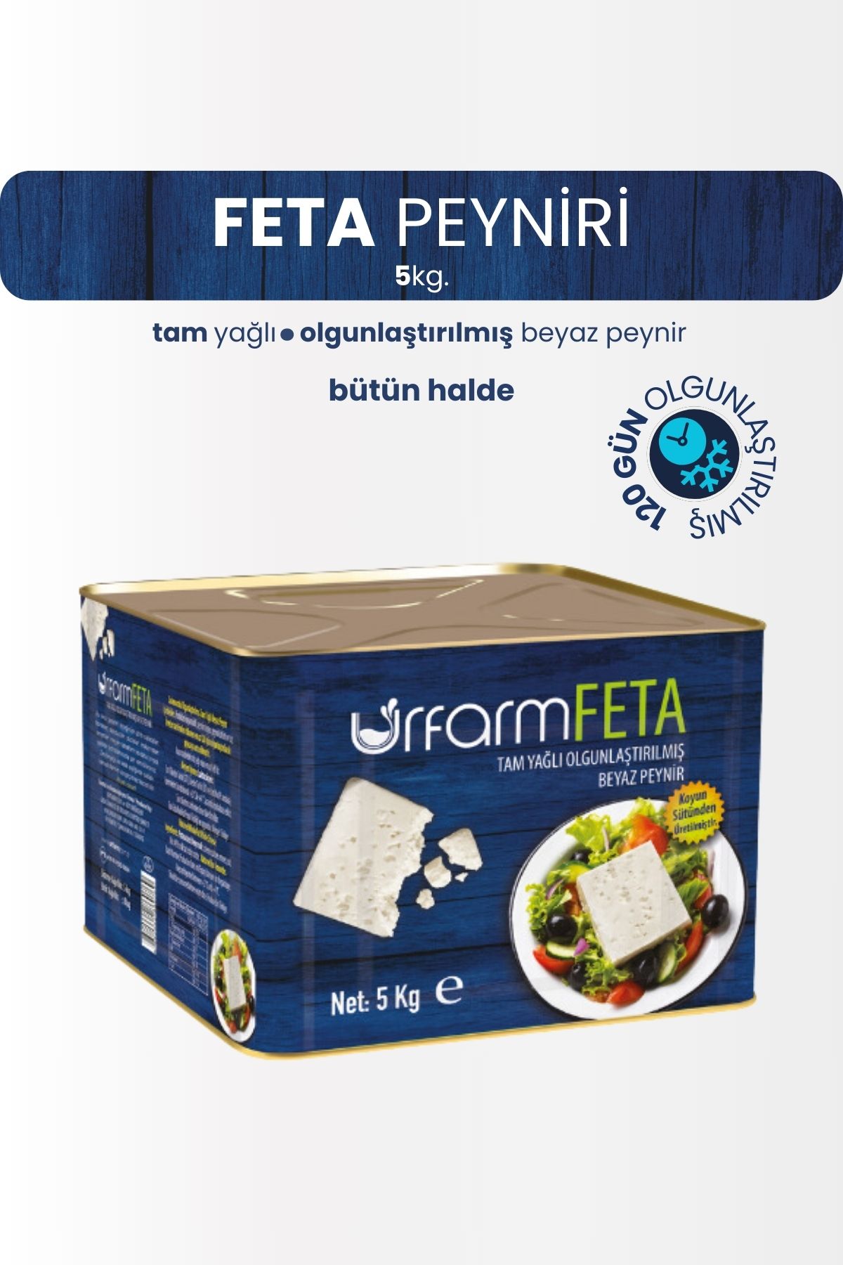 URFARM Feta Peyniri 5 Kg. Bütün Halde | Tam Yağlı Beyaz Peynir (feta cheese)