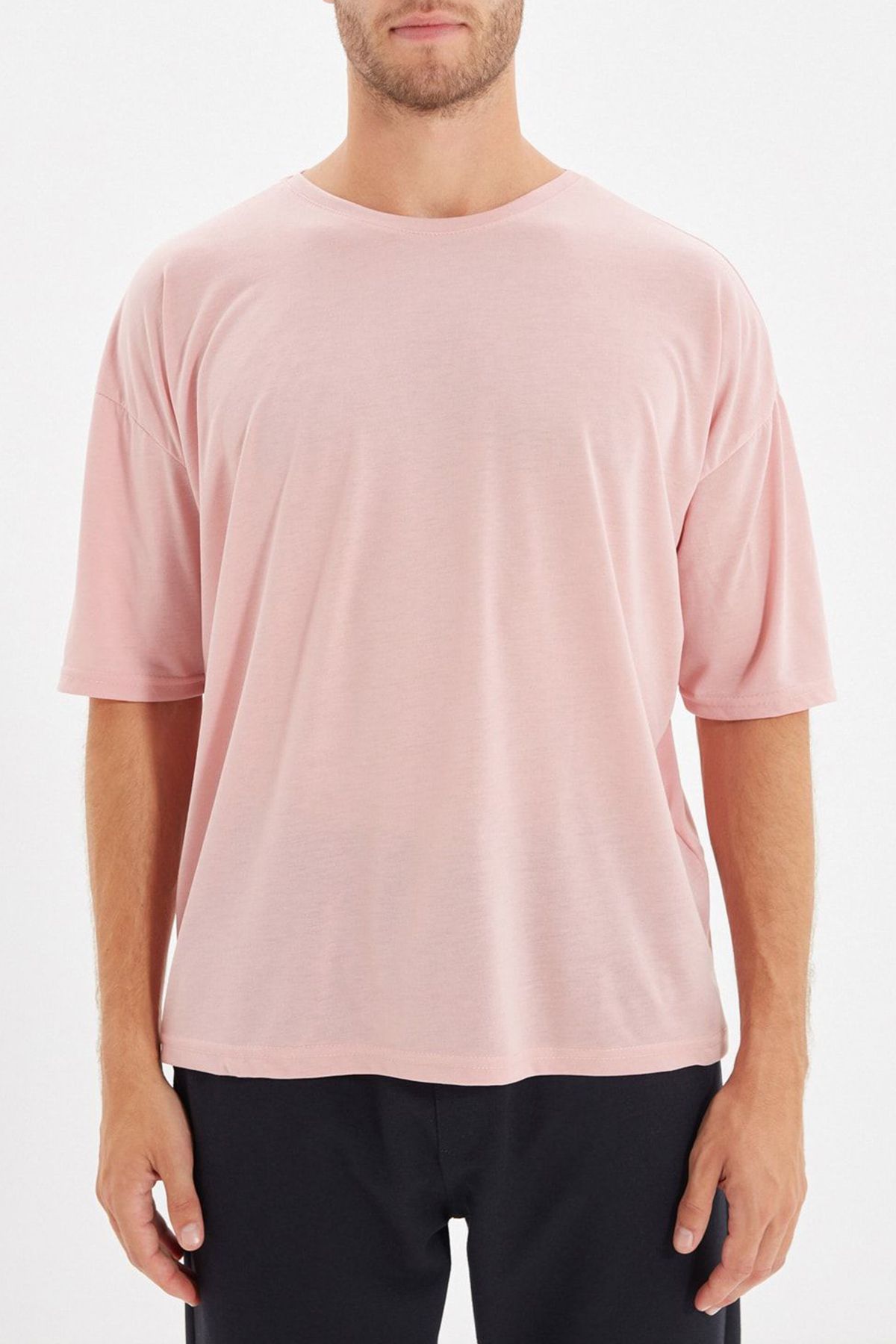 Edit by Trendyol-Tricou roz pentru bărbați - decolteu, croială largă, mânecă scurtă TMNSS21TS0811 5