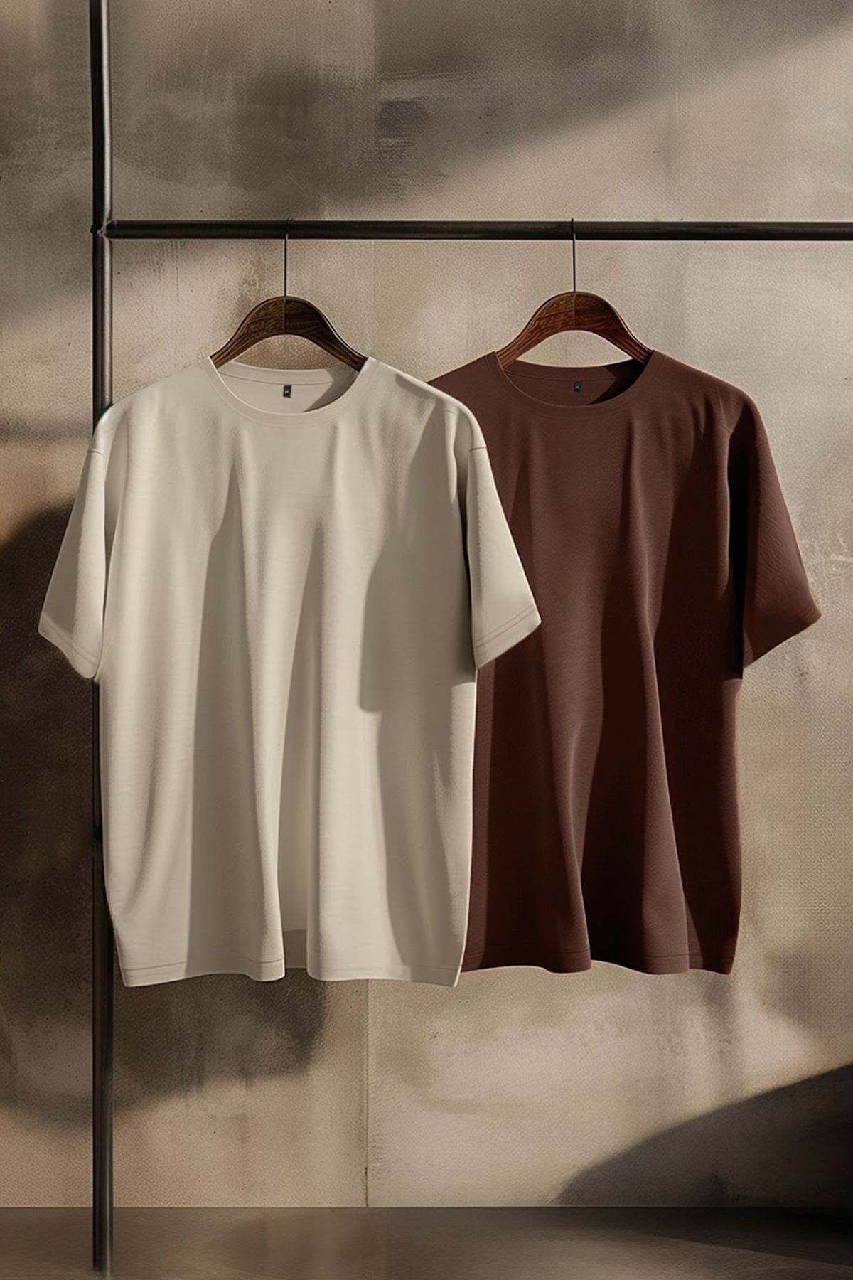 Trendyol Collection Sötétbarna és kő színű Slim Fit 100% pamut rövid ujjú póló 2 csomag - TMNSS19BO0075