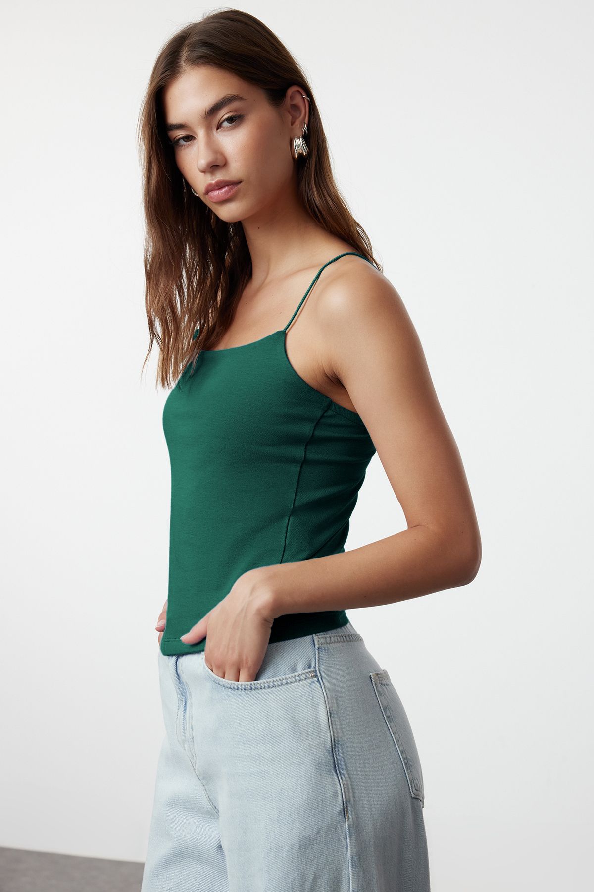 Trendyol Collection-Emerald Green Straps Regular Stretchy Knitted Undershirt Twoss24Al00024 3