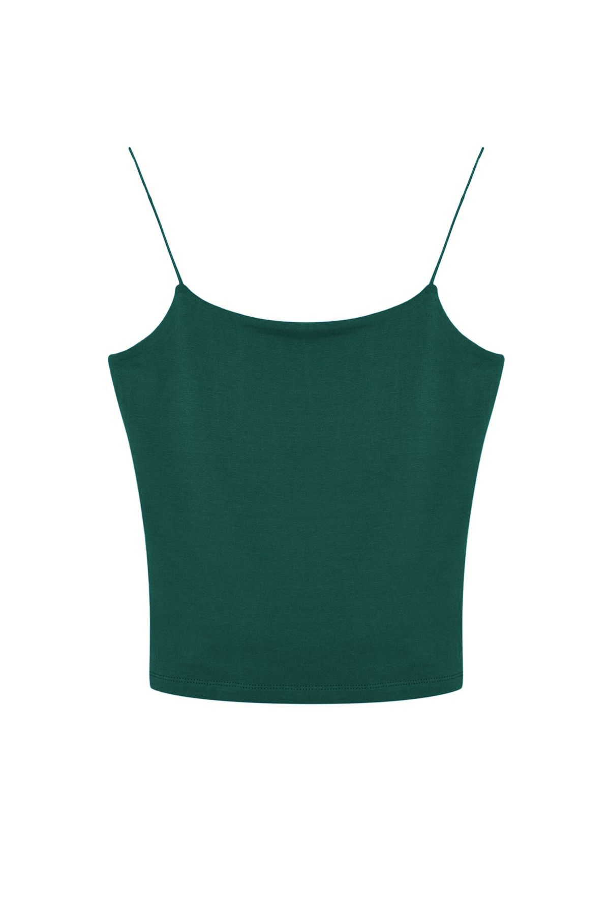 Trendyol Collection-Emerald Green Straps Regular Stretchy Knitted Undershirt Twoss24Al00024 5
