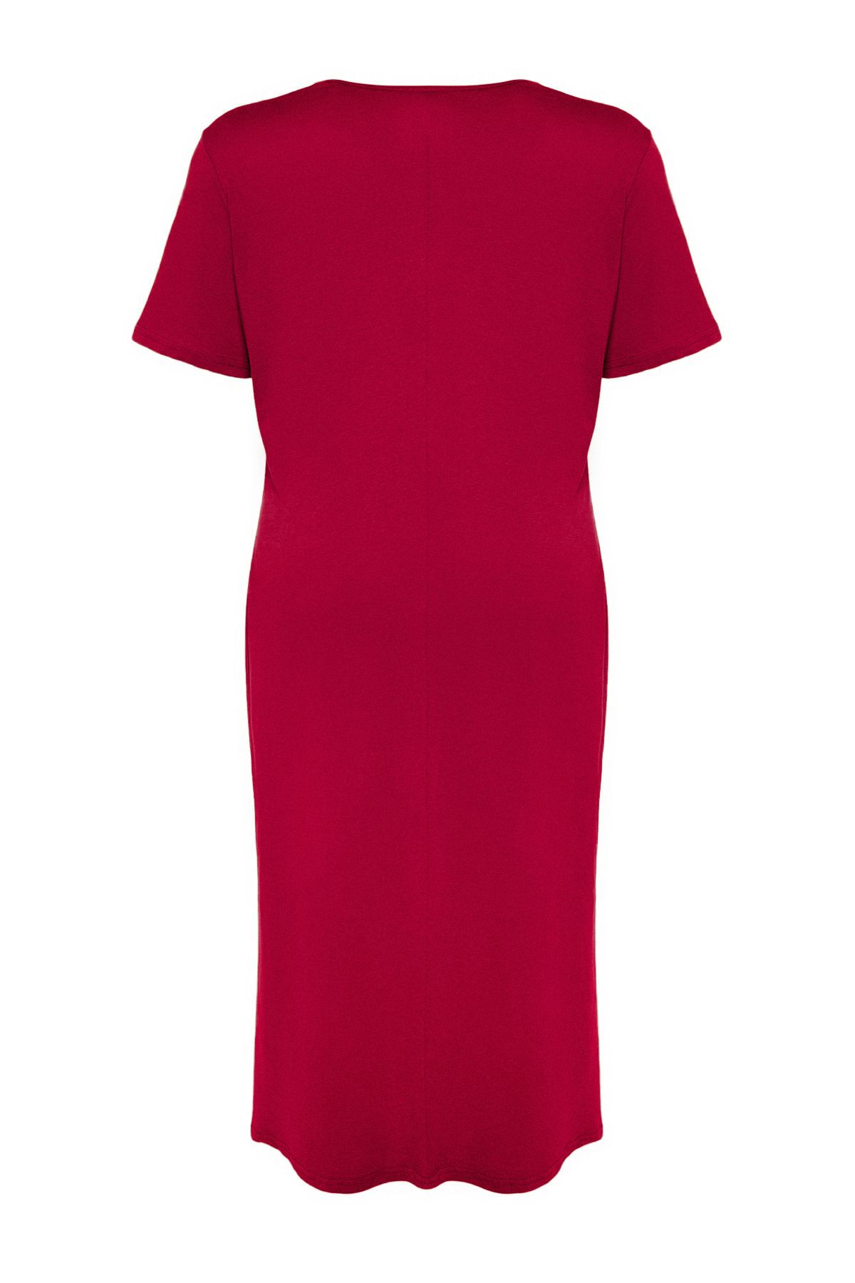 Trendyol Curve-Rotes V-Ausschnitt-Schlitzkleid aus 100 % gestrickter Baumwolle in Übergröße TBBSS22AH0163 6