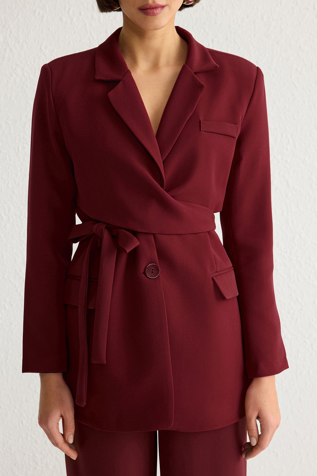 Trendyol Collection-Zweireihige, kastanienbraune Blazerjacke mit Gürtel – gefüttert, gewebt, TWOAW21CE0320 3