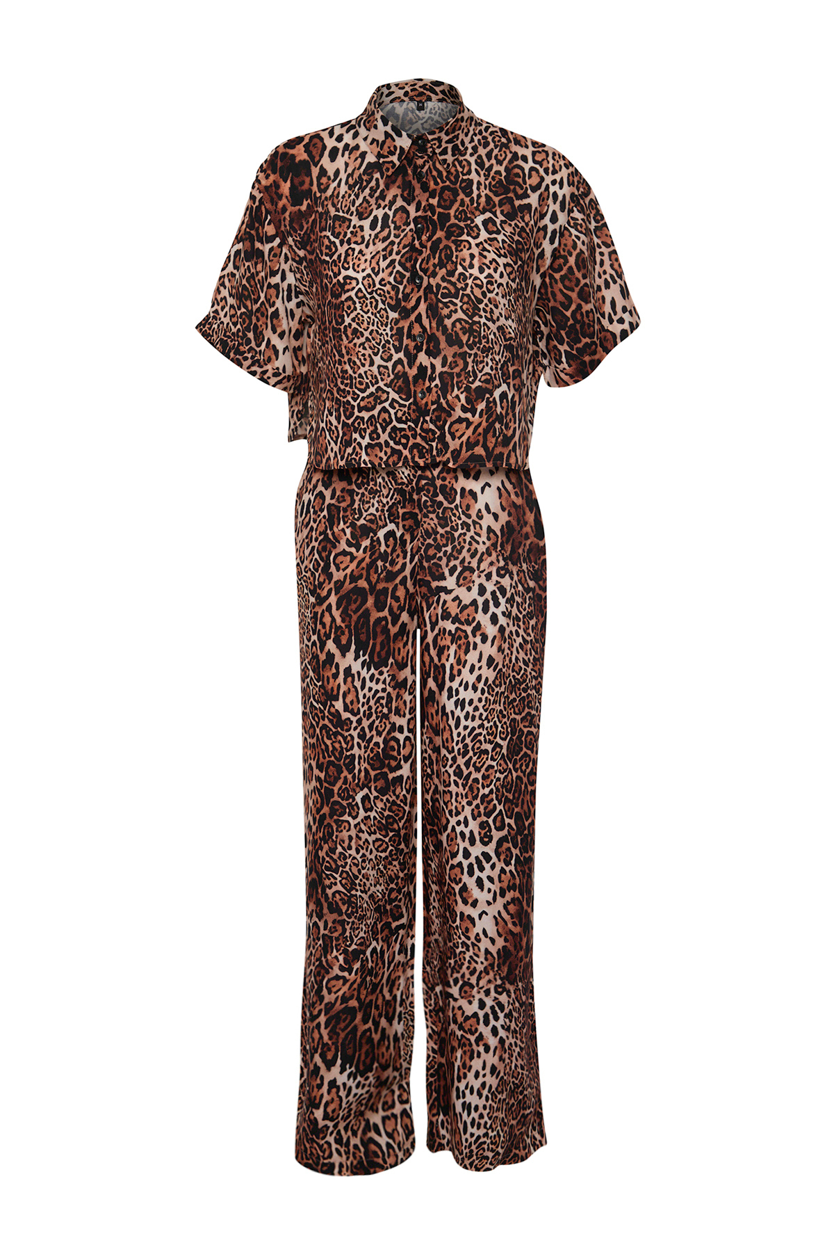 Trendyolmilla  Leopar Desenli Dokuma Plaj Gömlek-Pantolon Takım TBESS25AU00005 - Görsel 6