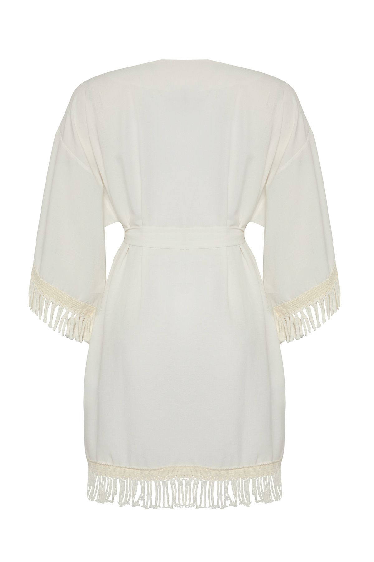 Trendyol Collection-Ecru*001 Plain Short Woven 100% Other Fibers Kimono&Kaftan 7