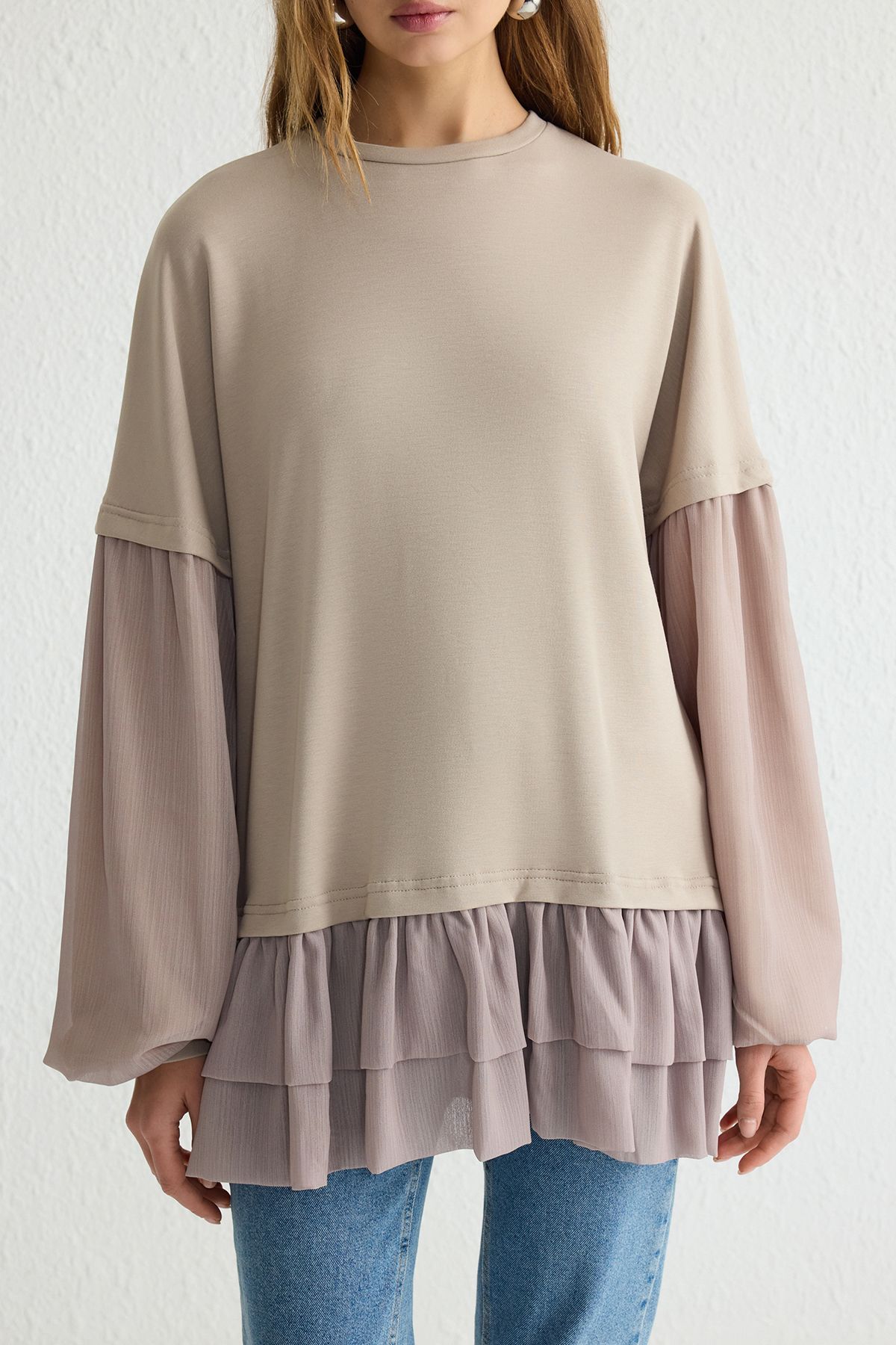 Trendyol Modest-Πλεκτό τουνίκ Interlock Relaxed Mink TCTSS25UK00004 3