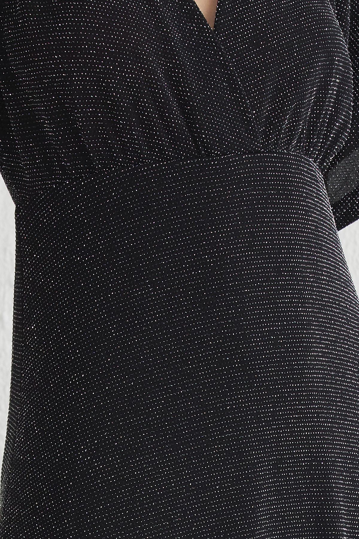 Trendyol Collection-Graues, glitzerndes, gestricktes, hochwertiges, langes, stilvolles Abendkleid in A-Linie 4