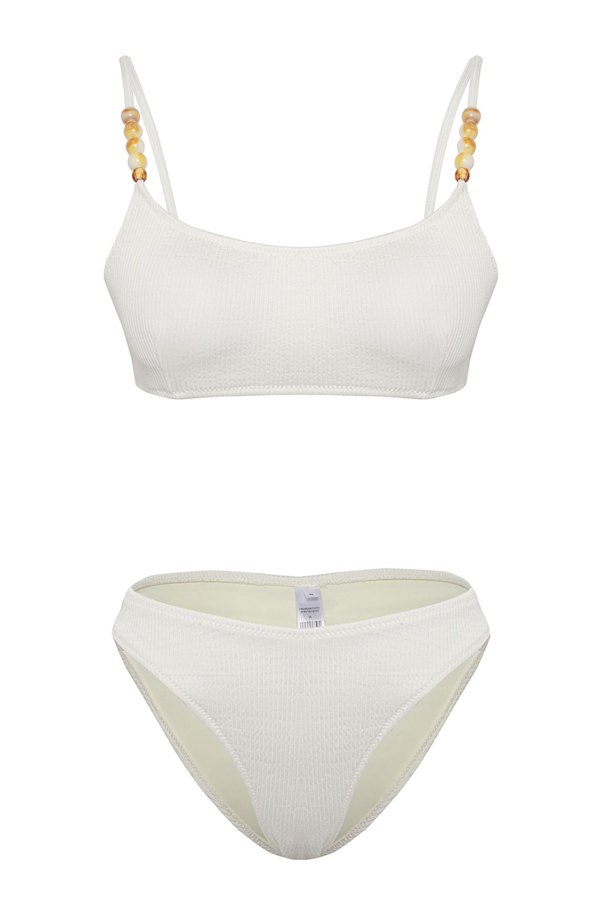 Trendyol Collection-Strukturierter Bralette-Bikini in Ecru – mit Perlenzubehör, reguläre Passform TBESS25BT00057 5