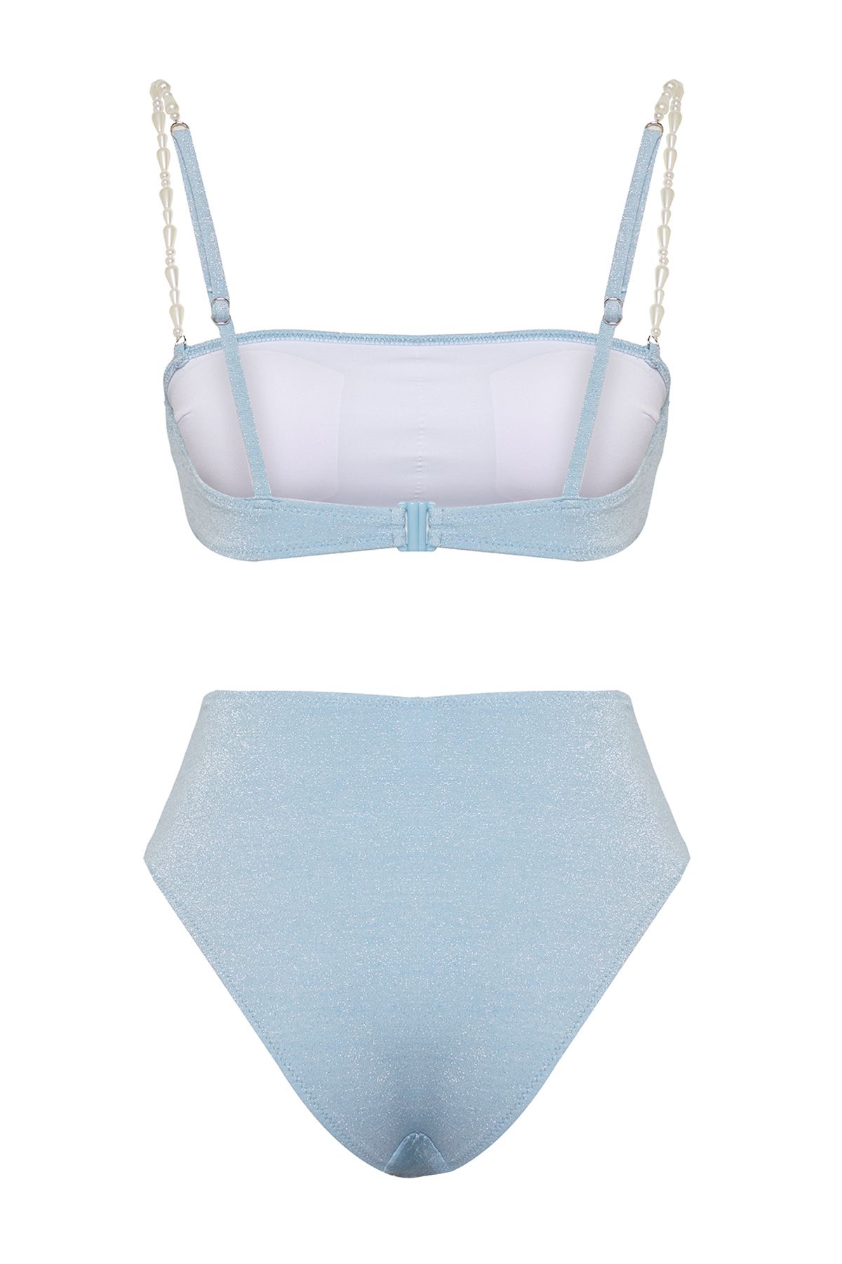 Trendyol Collection-Csillogó pánt nélküli kék magas derekú bikini - gyöngy kiegészítőkkel TBESS25BT00060 6