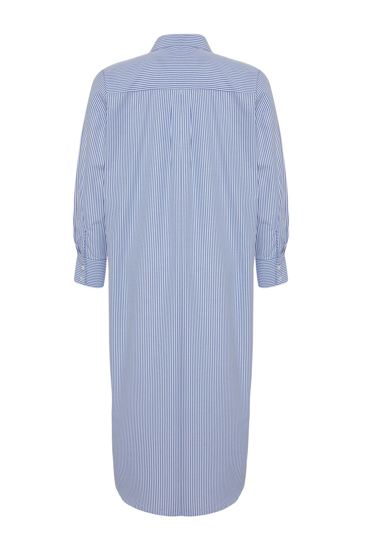 Trendyol Collection-Modro-vícebarevné šaty v hladkém střihu Maxi tkaný proužek 49 % Polyester, 48 % Bavlna, 3 % Elastan 8