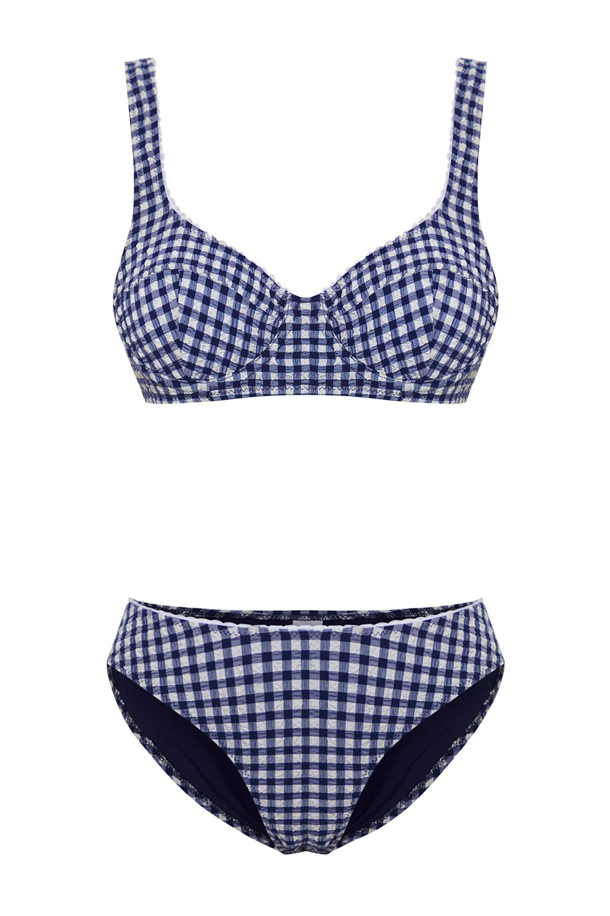 Trendyol Collection-Gingham Patterned Balconette Stripe Detailed Textured Regular Bikini Set Tbess25Bt00003 5