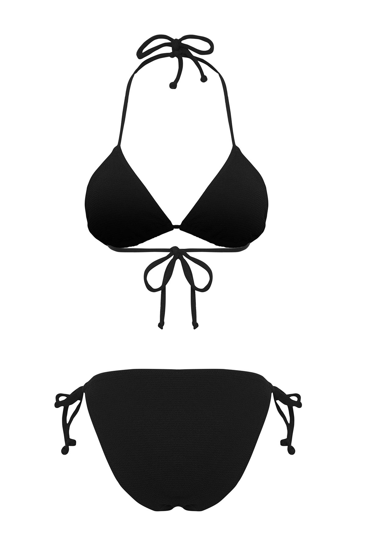 Trendyol Collection-Black Triangle Textured Regular Bikini Set Tbess25Bt00153 7
