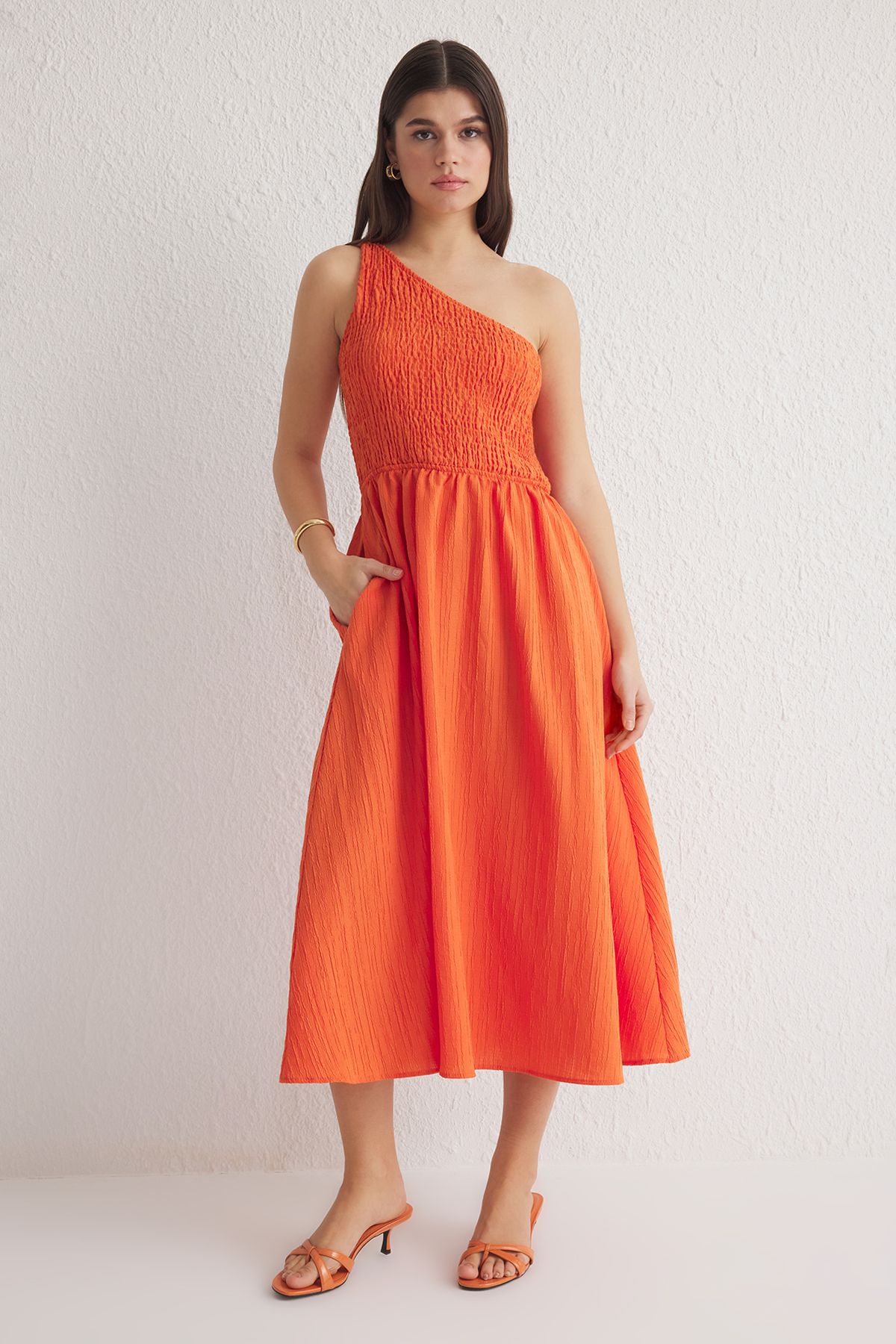 Trendyol Collection-Orange Straight Midi Woven Dress Twoss23El01830 1