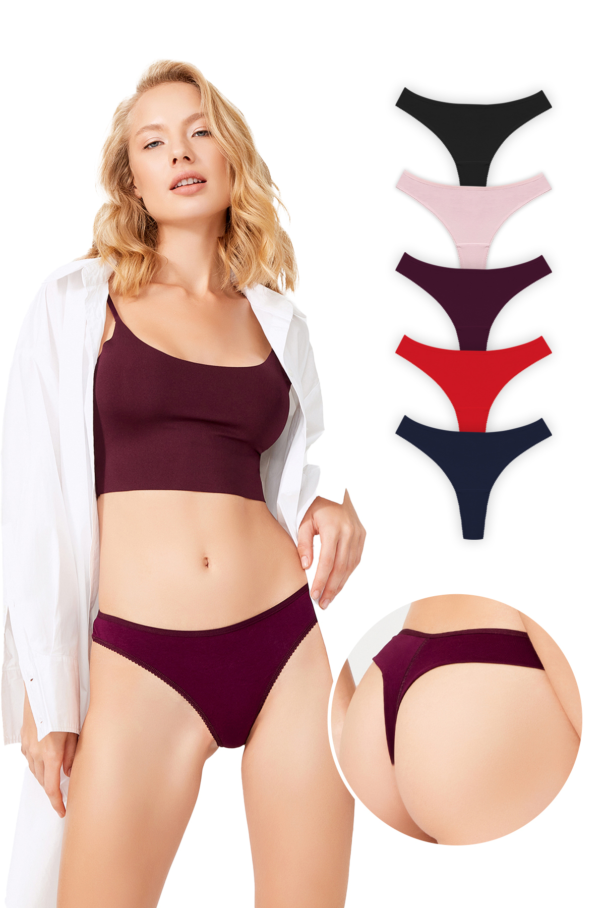 Cottonhill Basic Pamuklu Kadın Tanga 5'li Paket Külot görsel 2