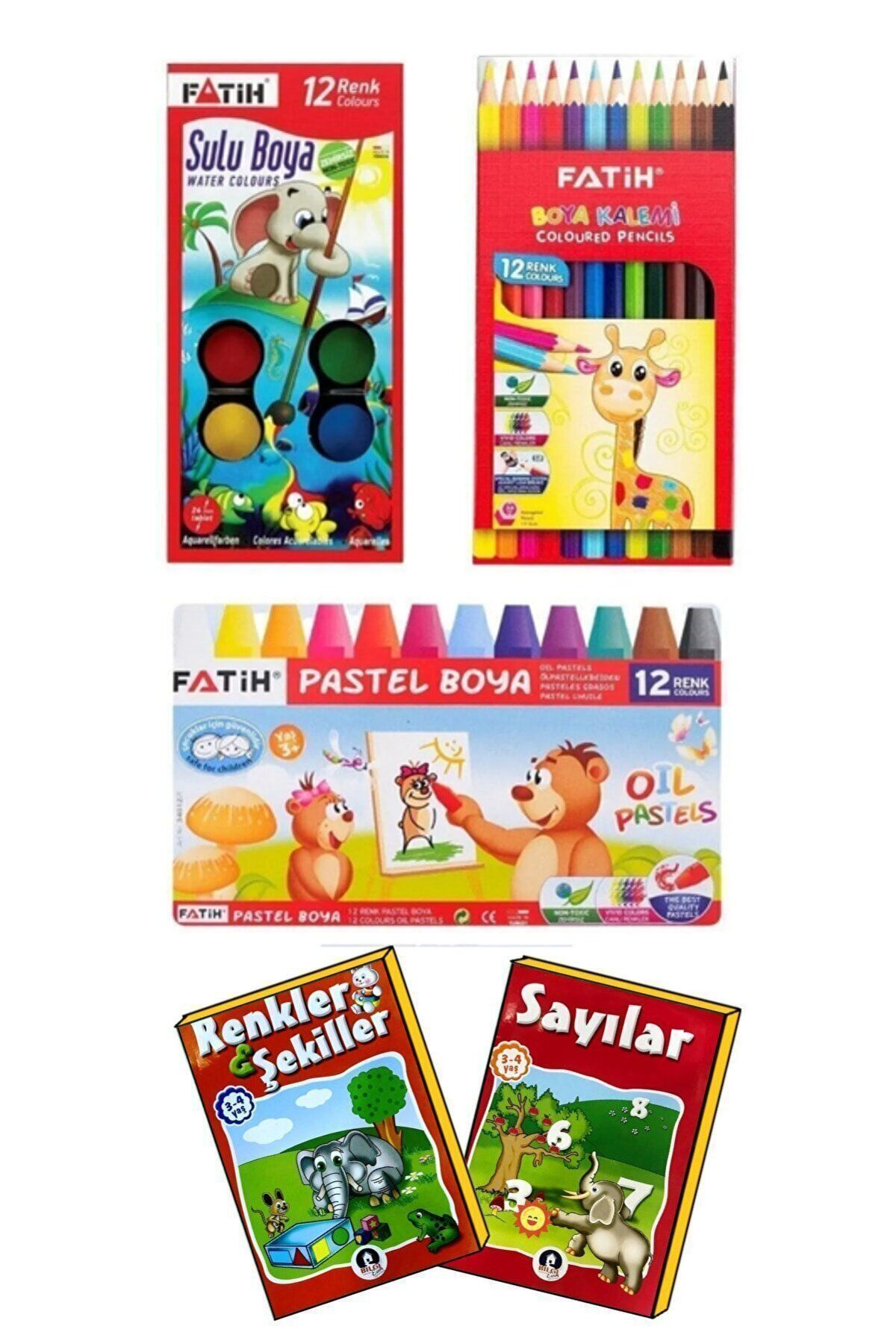 Fatih 12'li Set Kuru Boya , Pastel Boya , Sulu Boya 1 Adet Boyama Kitabı Hediye B.s