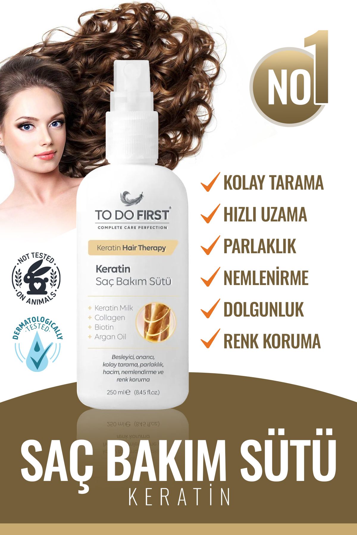 TO DO FIRST Keratin Kolajen Saç Bakım Sütü 250 ml Bakımı Ve Onarım Saç Terapi Sprey | Keratin Hair Therapy