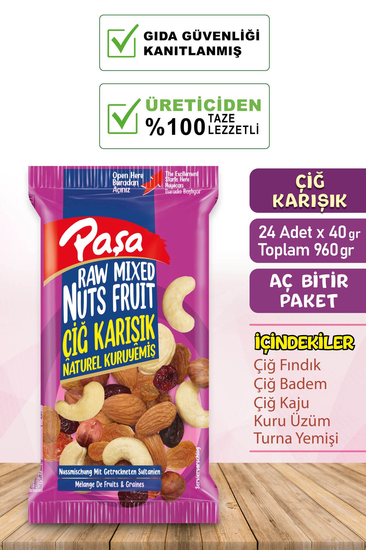 Paşa Kuruyemiş Çiğ Karışık Naturel Kuruyemiş 40 gr X 24 Adet (TOPLAM 960 GR)