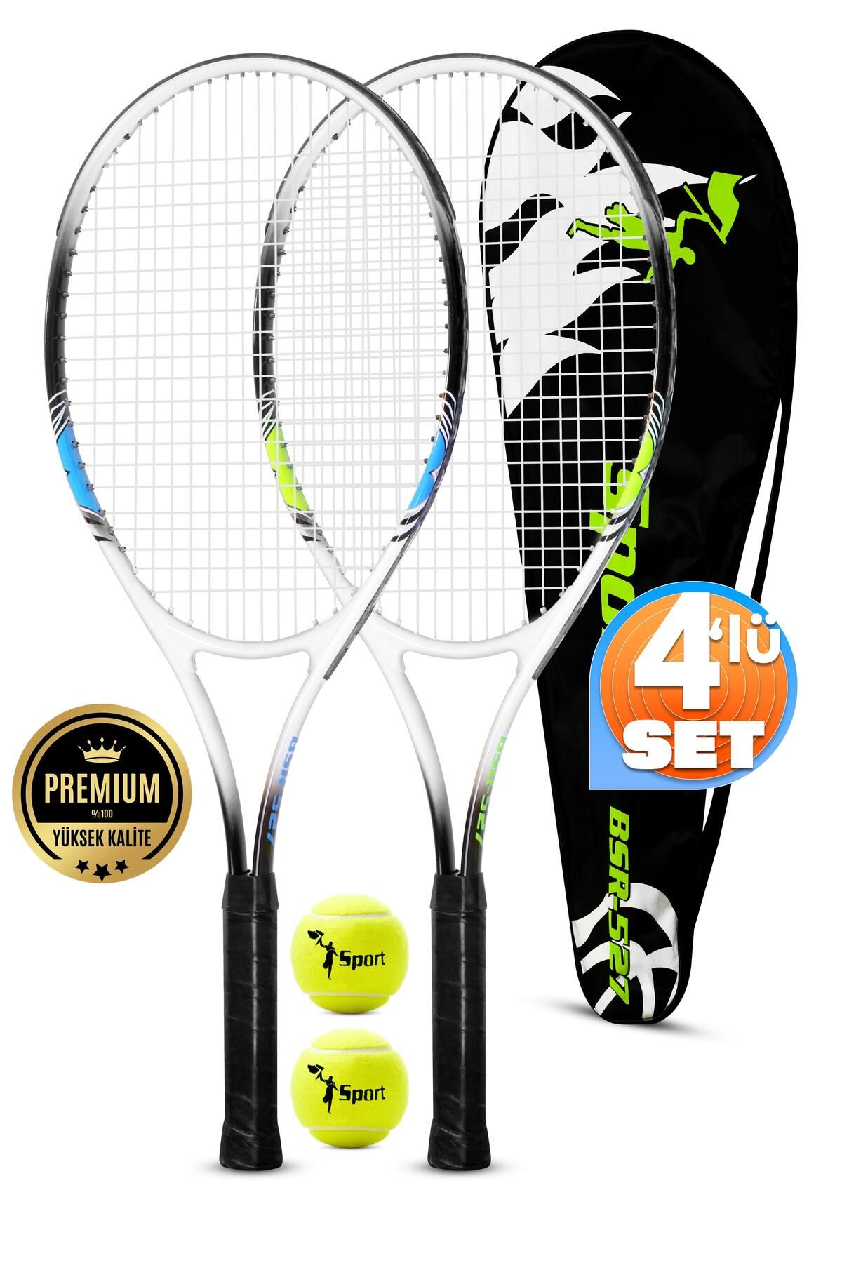 Telvesse 4lü SET Deluxe 27 İnç 2 Tenis Raketi Seti 2 Top Çantalı Yetişkin Tennis Racket L2 Grip 68 cm 527