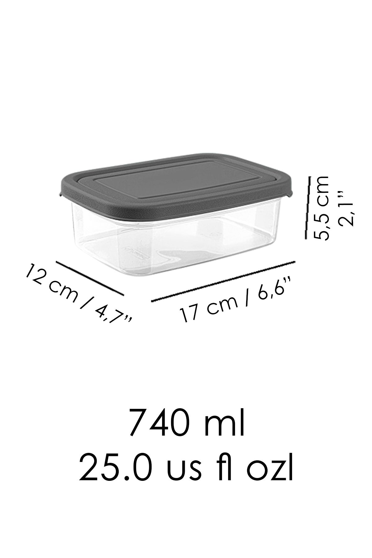 Meleni Home-6 Pieces Gray Rectangular Food Storage Container - 740ml Microwavable Organizer 5