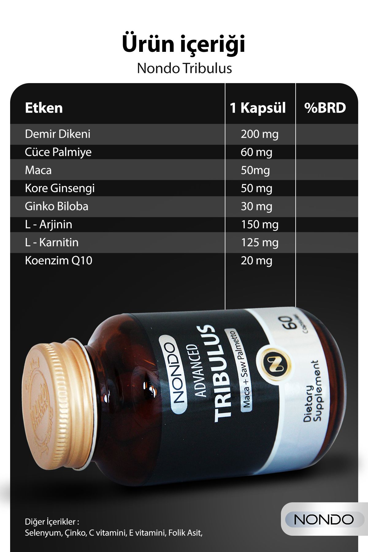 Nondo Tribulus 60 Kapsül ( Demir Dikeni, Tribulus Terrestris Saw Palmetto Kore Ginseng Ginko Biloba )-3