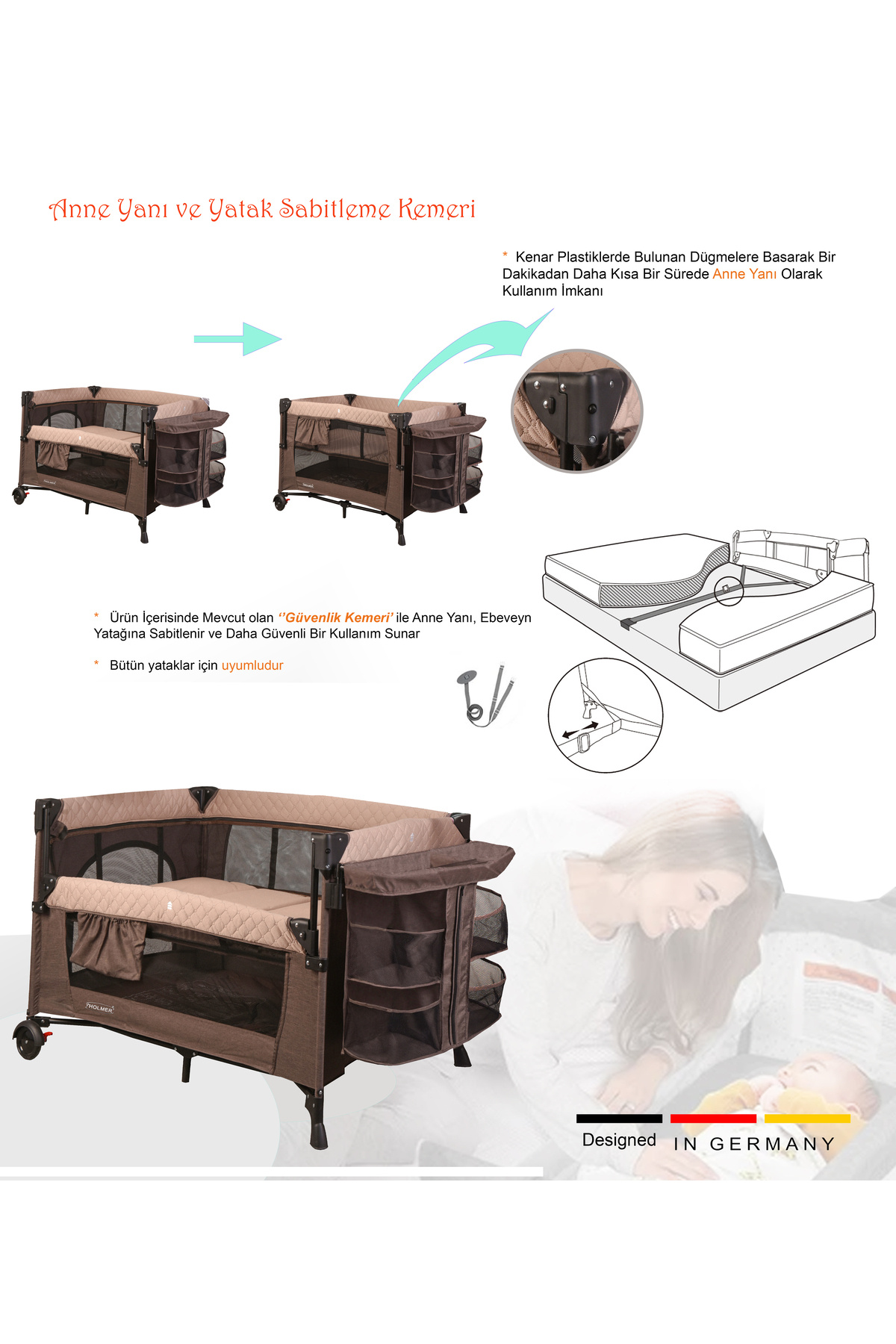 Holmer Coolstyle (anne Yanı/park Yatak) Multi Pro Oyun Parkı/anne Yanı/beşik Bej fotoğrafı 3 (önizleme)