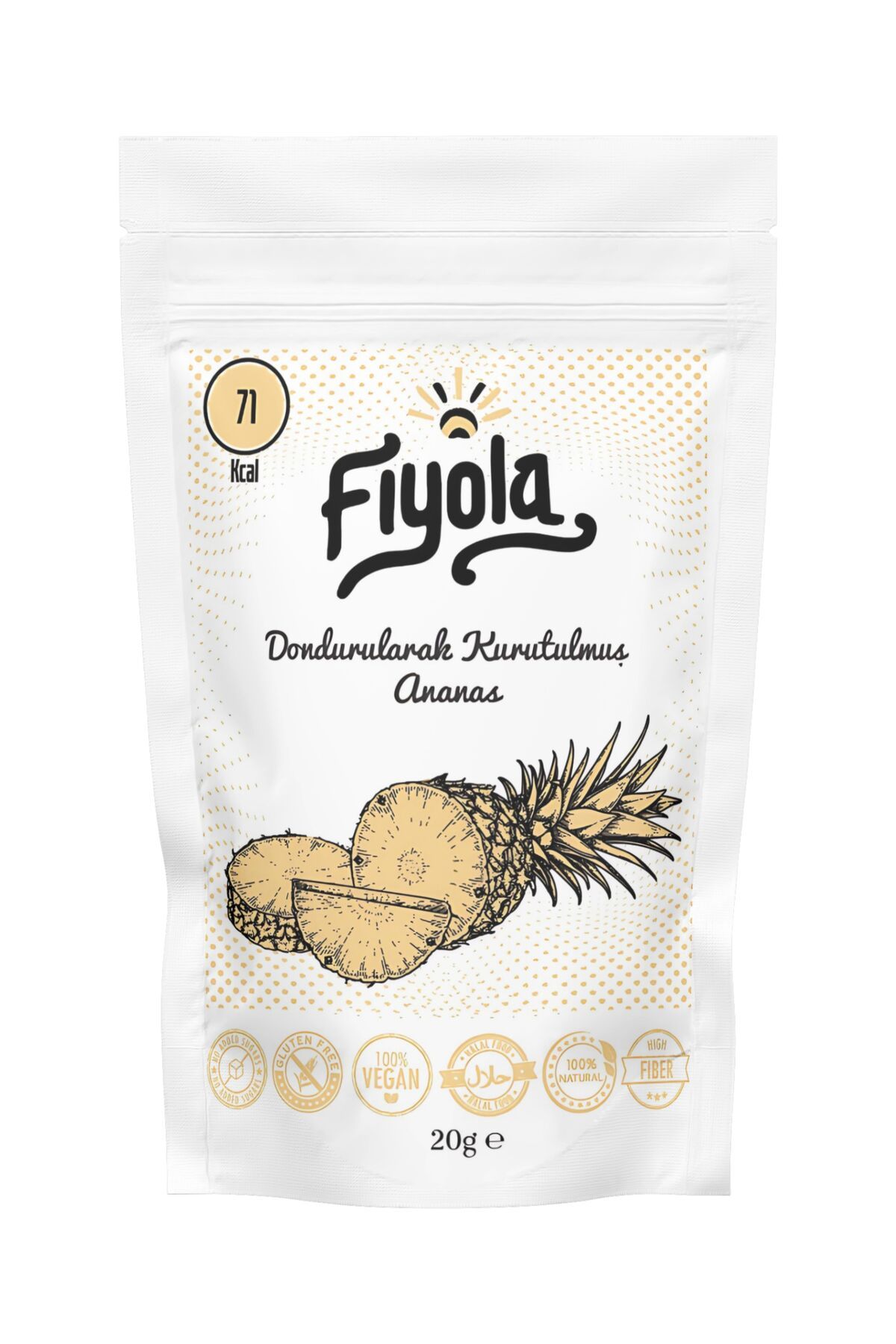 Fiyola Dondurularak Kurutulmuş Ananas-Çıtır Meyve Cipsi-Freeze Dried Ananas-Kuru Çıtır Ananas - (20 GR)