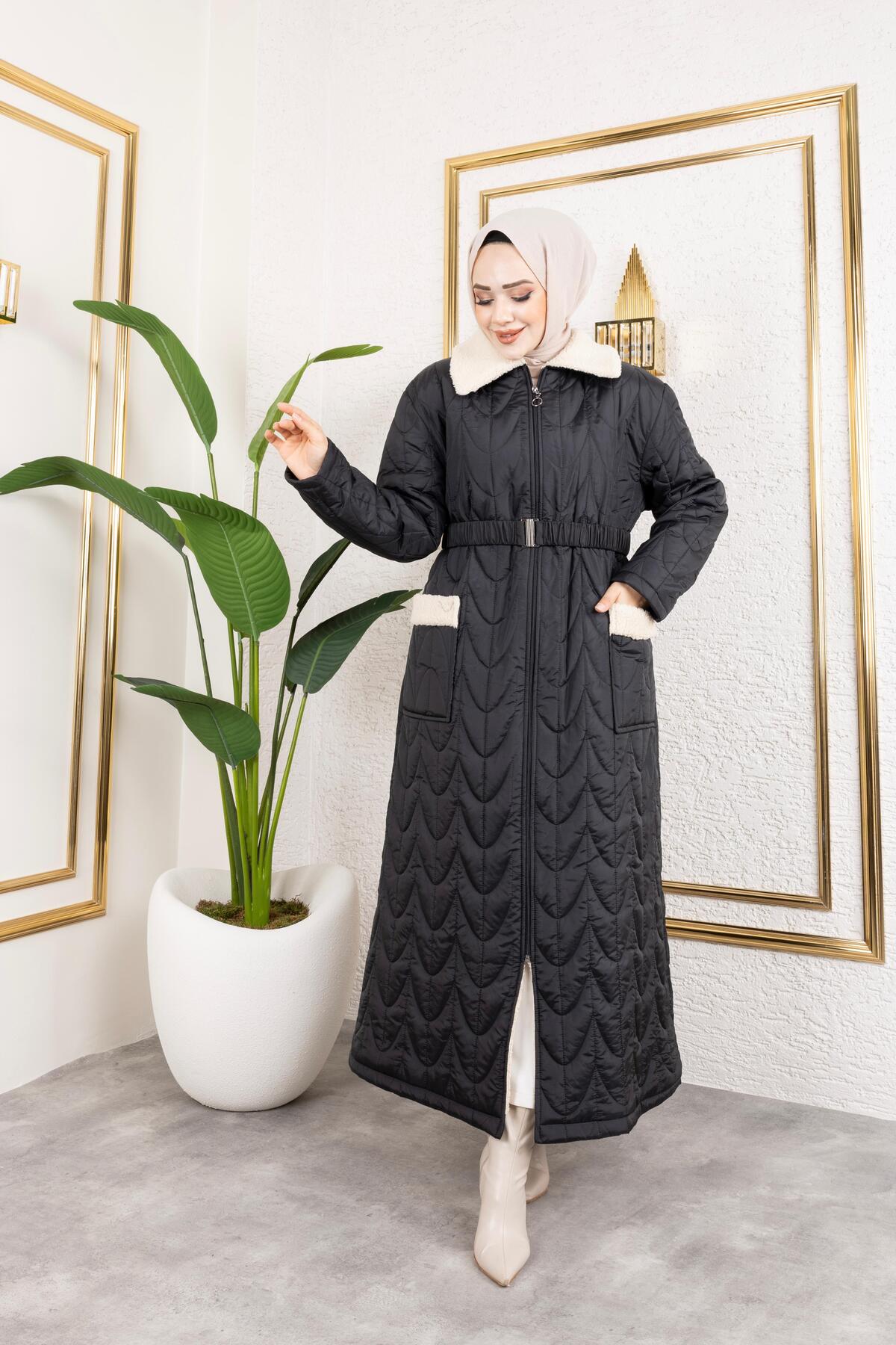 HARMAN BUTİK  KADIN İÇİ TAM KÜRKLÜ CEP DETAYLI KAPİTONE MONT - Görsel 6