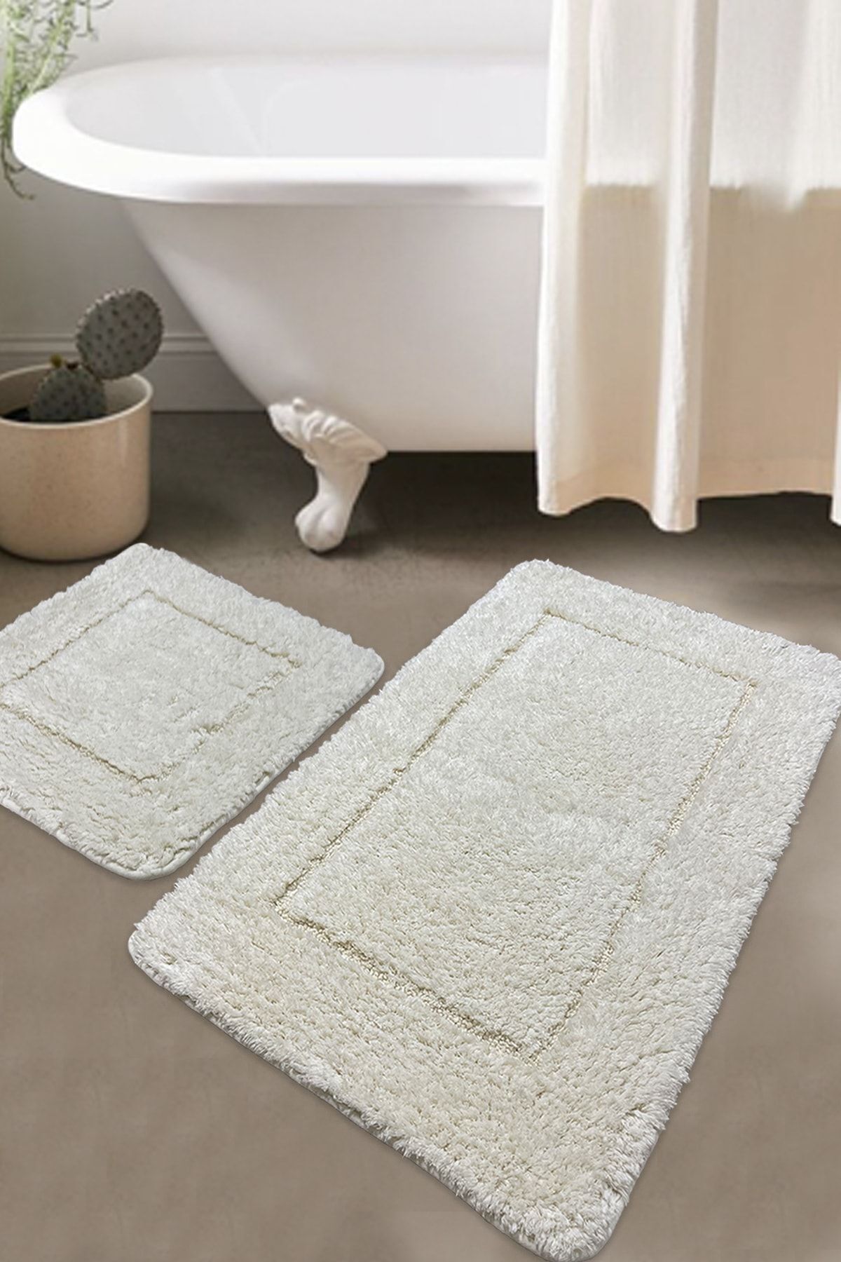 Iromica Home Wolle Ekru Cotton 2'li Set Banyo Halısı %100 Doğal Organic Pamuk , Yıkanabilir. 8683264339974