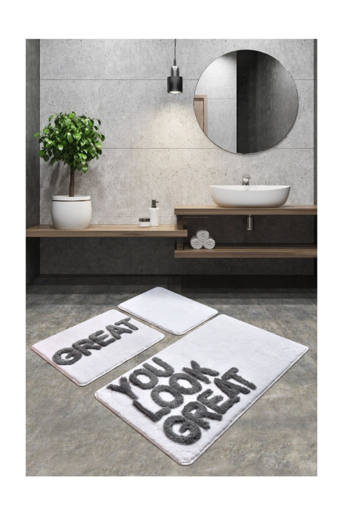 Iromica Home Comfort Gri Banyo Halısı Djt 3'lü Set Banyo Halısı Paspas Yıkanabilir Kaymaz