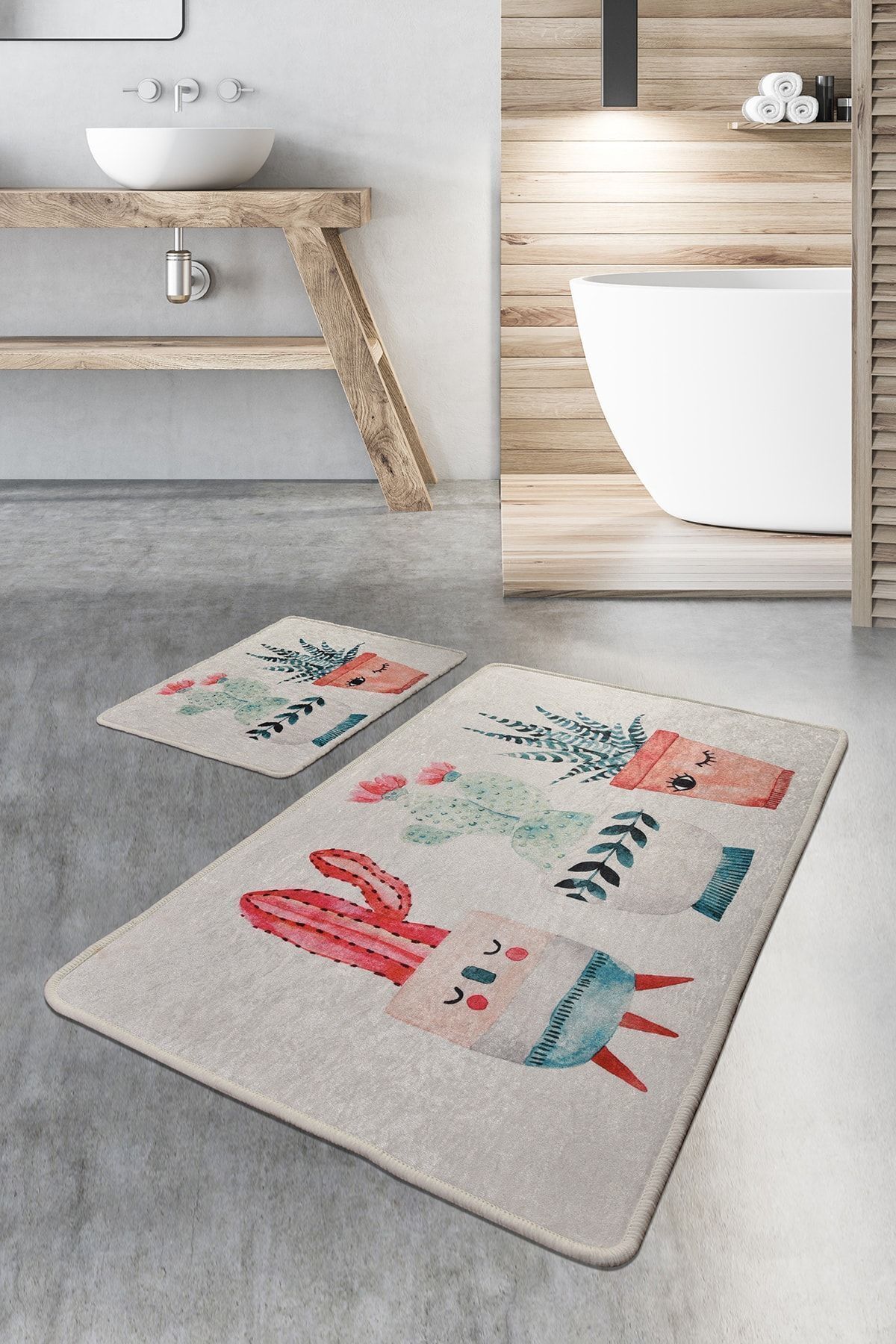 Iromica Home Pınk Flamingo 2'li Set Banyo Halısı Yıkanabilir, Kaymaz Taban Akrilik