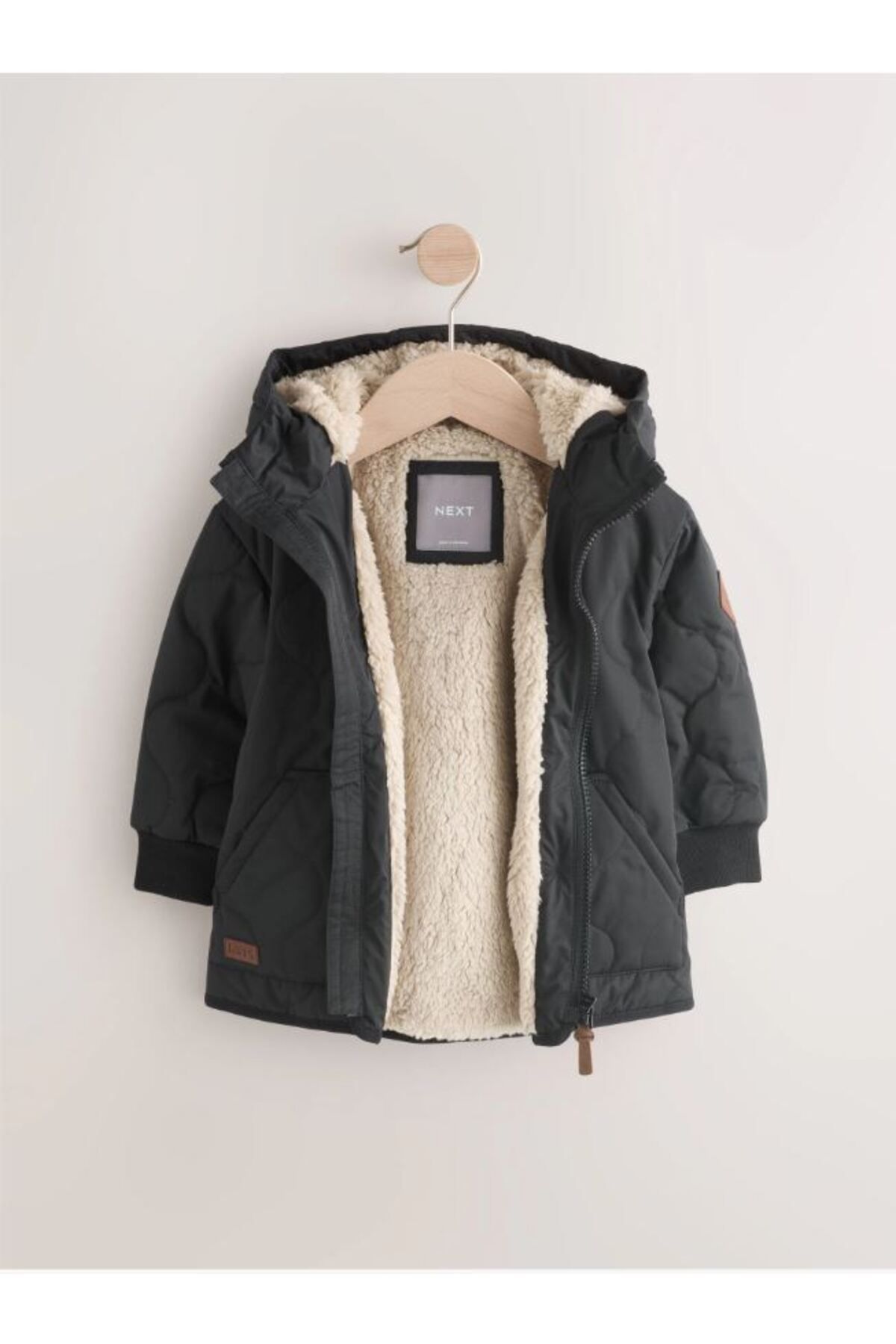 Next-Boy's Coat with Black Fleece Lining and Cap 2