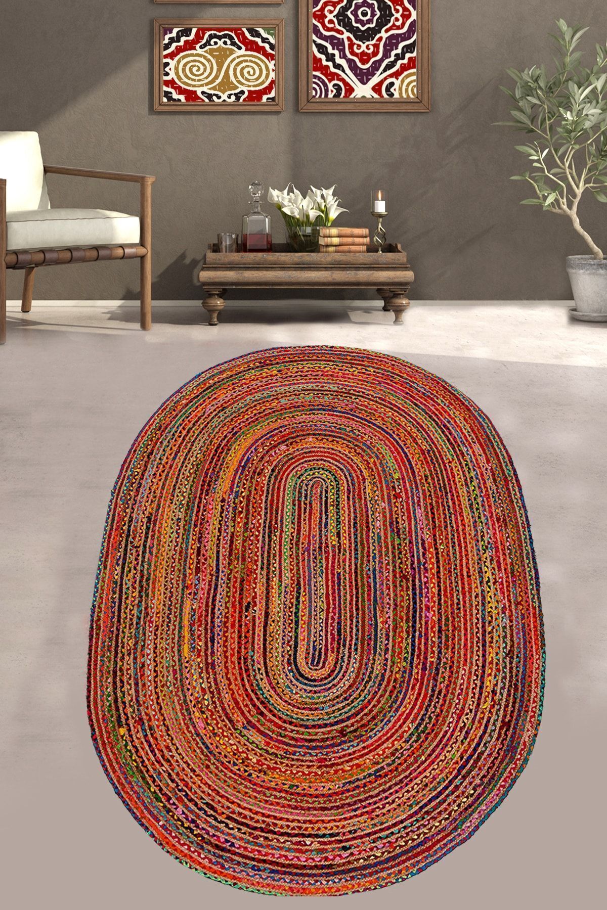 Iromica Home Labyrinth Oval Djt Modern Tasarım Yıkanabilir Kaymaz Taban Halı, Salon Halısı , Dekoratif Halı