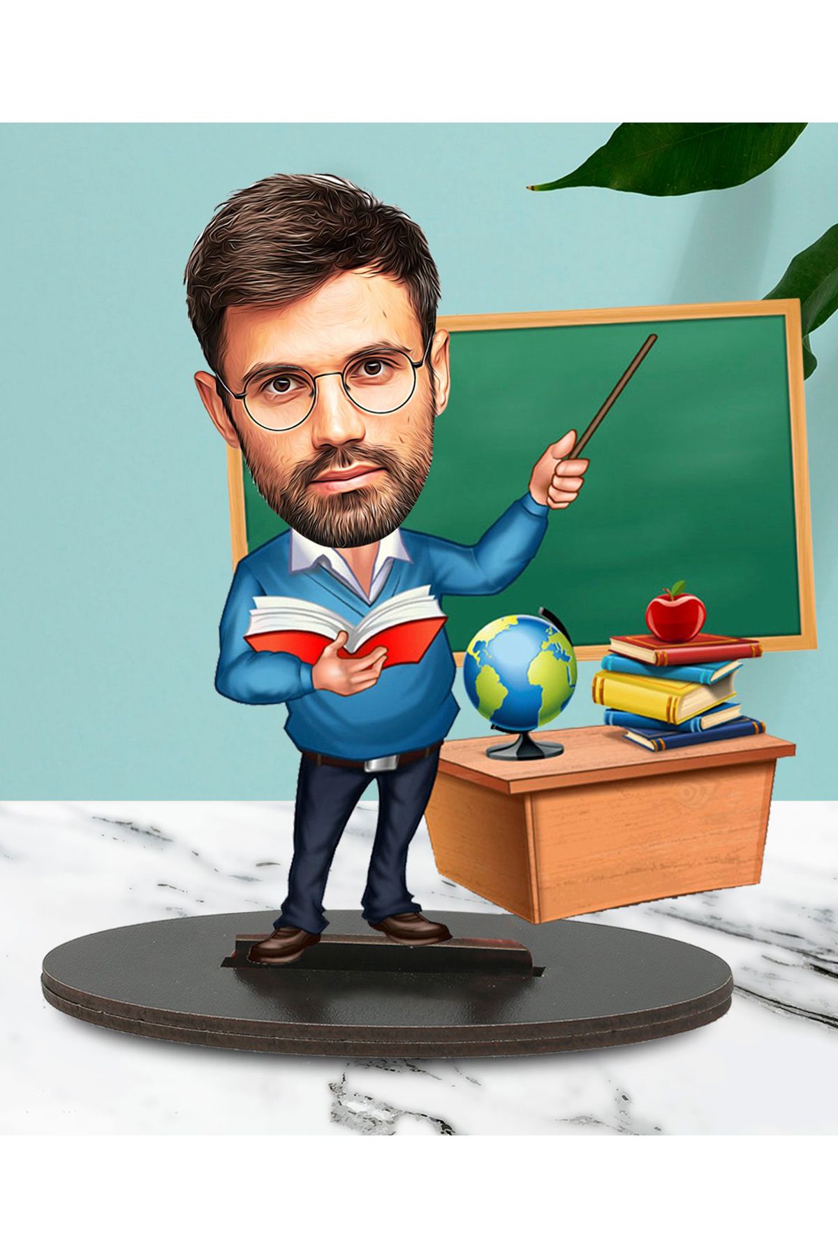 Kişiye Özel Fotoğraflı Öğretmen Tasarımlı Karikatür Biblo