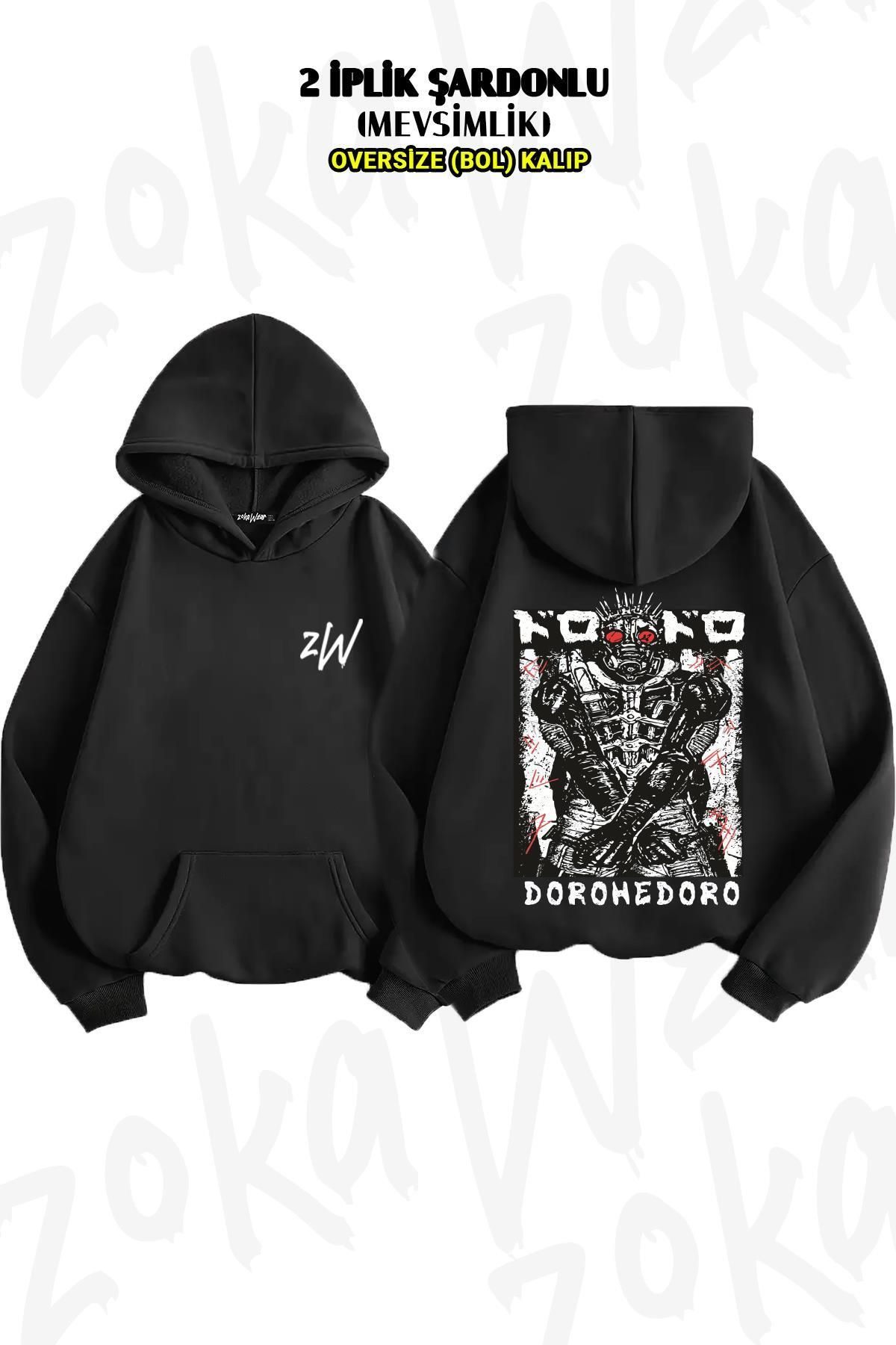 ZOKAWEAR Hanorac Cu Glugă Supradimensionat Cu Imprimeu Pe Spate Dorohedoro - 2 Fire Unisex - L/XL