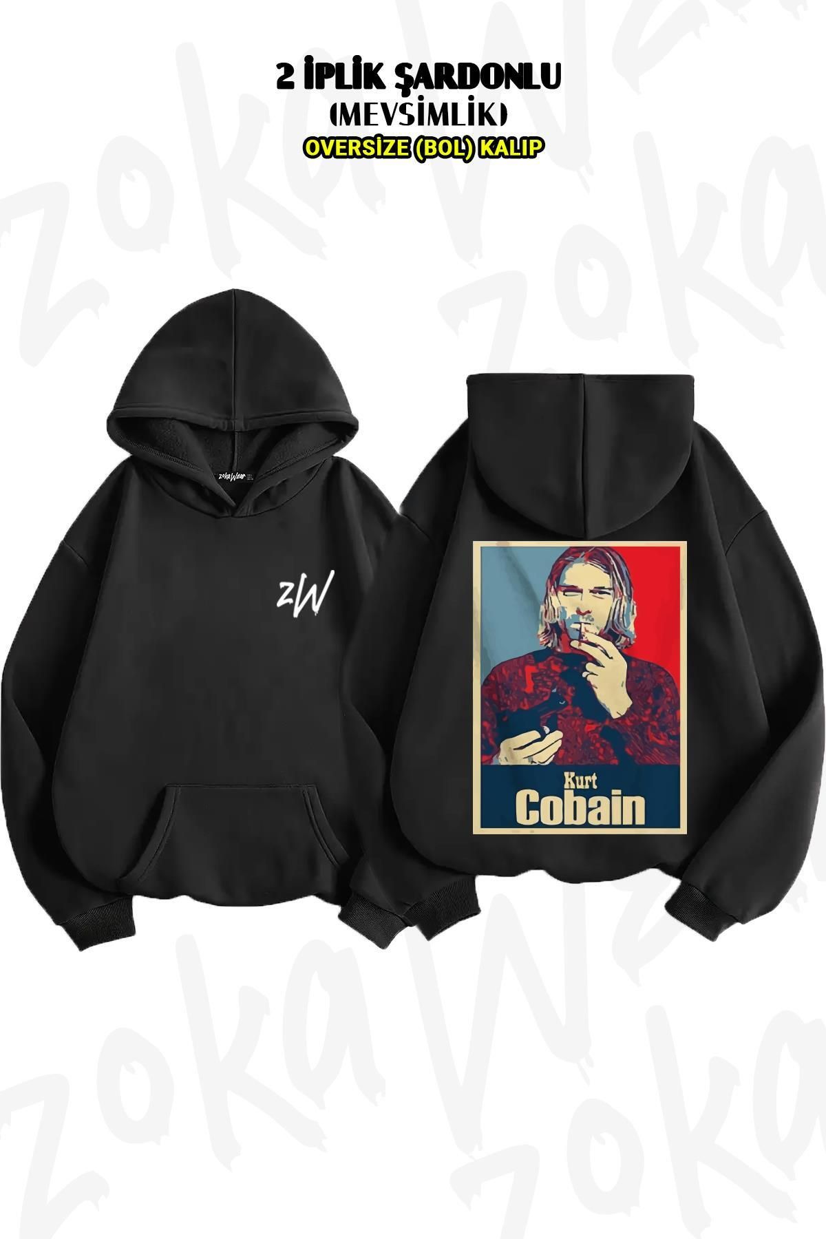 ZOKAWEAR Hanorac Cu Glugă Supradimensionat Cu Imprimeu Kurt Cobain Nirvana - 2 Fire Unisex - S/M