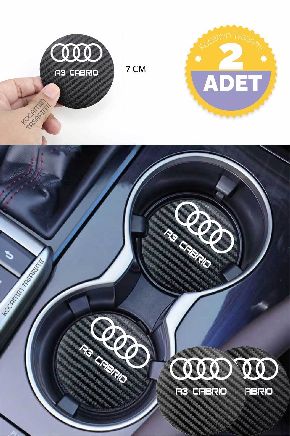 Kocamın Tasarımı Audi A3Uyumlu  Cabrio Yazılı Karbon Araç Bardak Altlığı Audi A3 Cabrio Modeli İçin 7 cm Şık   2 Adet