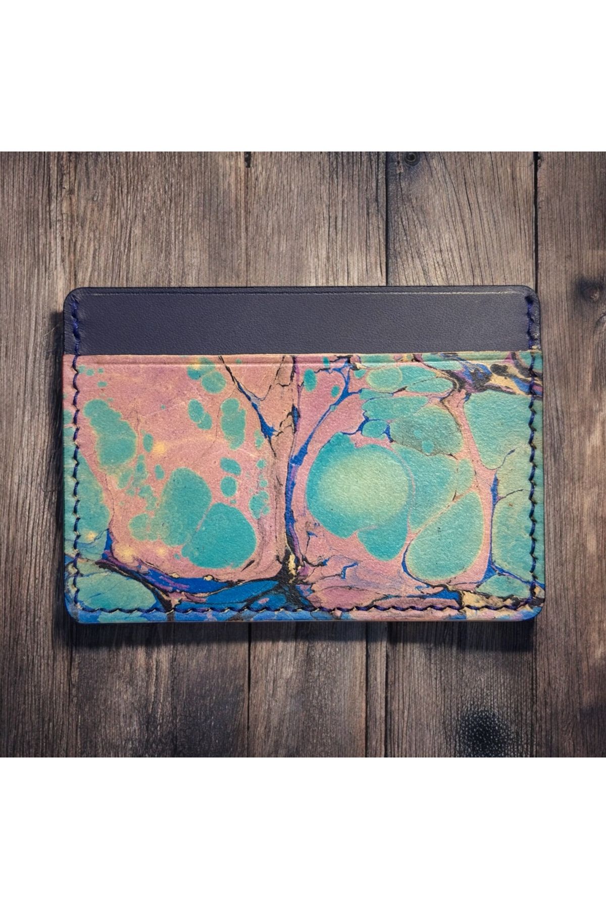 Be Leather Goods Ebru Desenli El Yapım Deri Kartlık