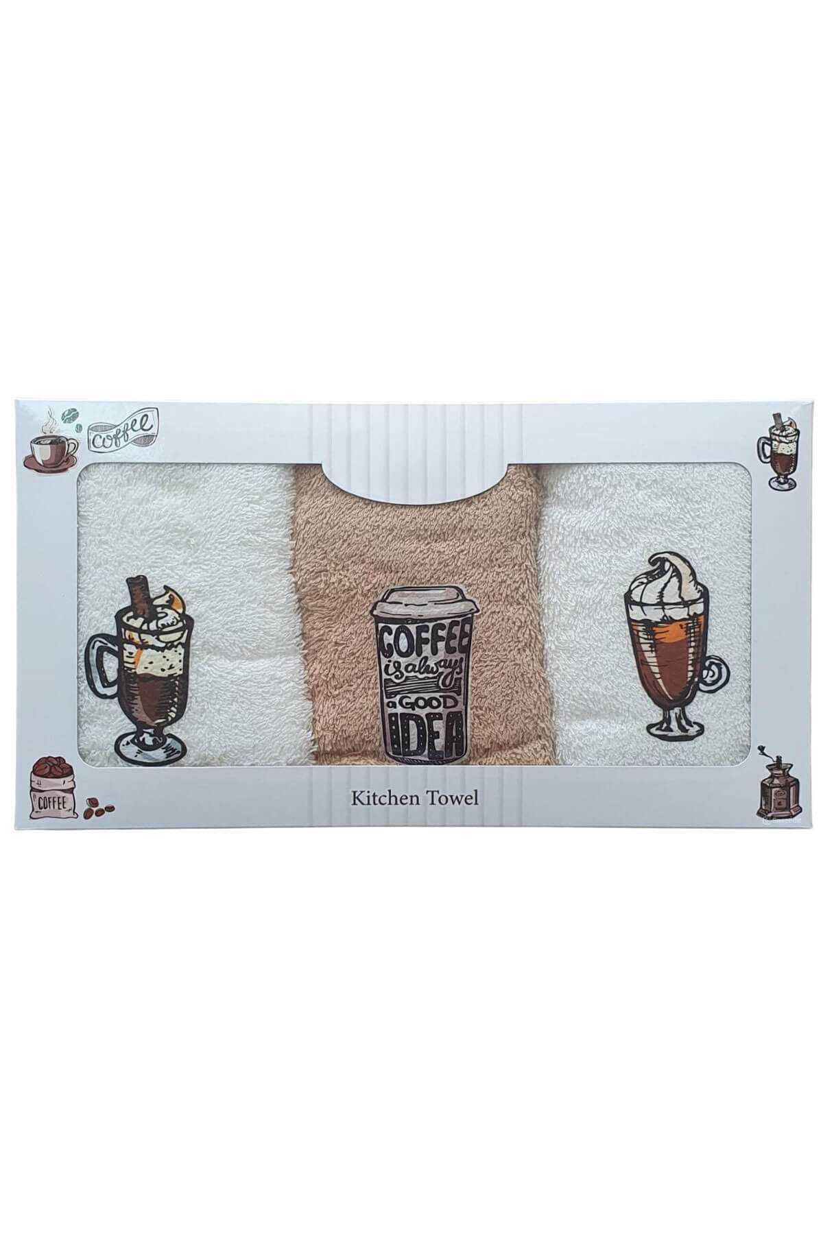 Butik Özlem 3 lü Kahve Desen Baskılı Mutfak Havlusu 30 X 50 Cm M-4