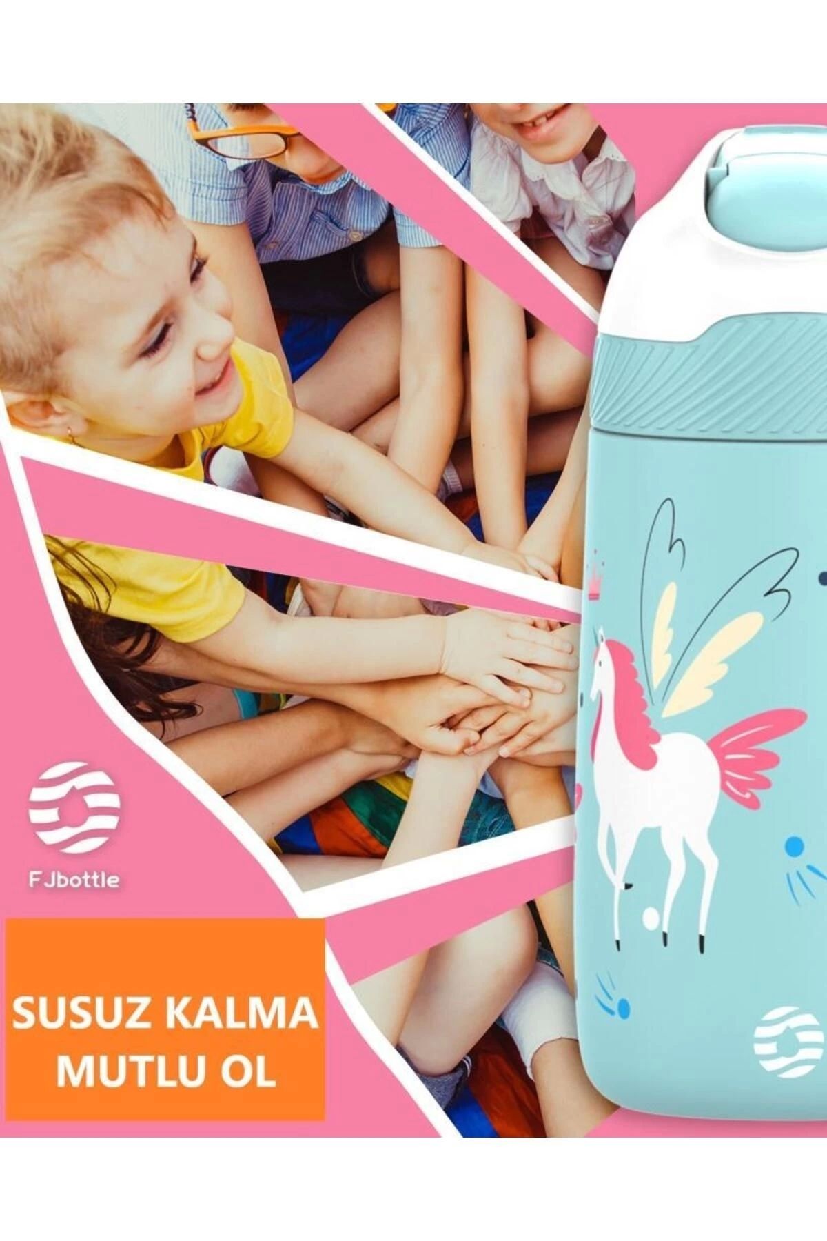 قمقمه کمپ آبی دخترانه و پسرانه بچگانه ان فولادی Pipetan Children Thermos Matara 350ml Unicorn فیروزه ای Vagonlife