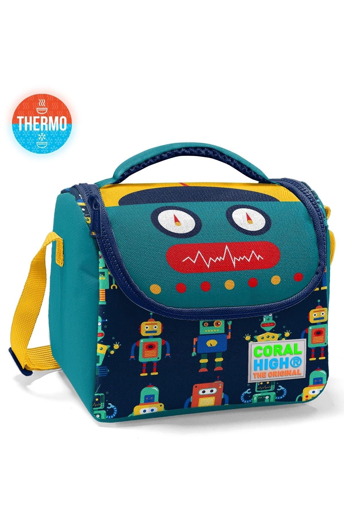 Coral High Mavi Kids Lacivert Çivit Robot Desenli Thermo Beslenme Çantası 11810 Tekstil Thermo Düz Type 4 Old