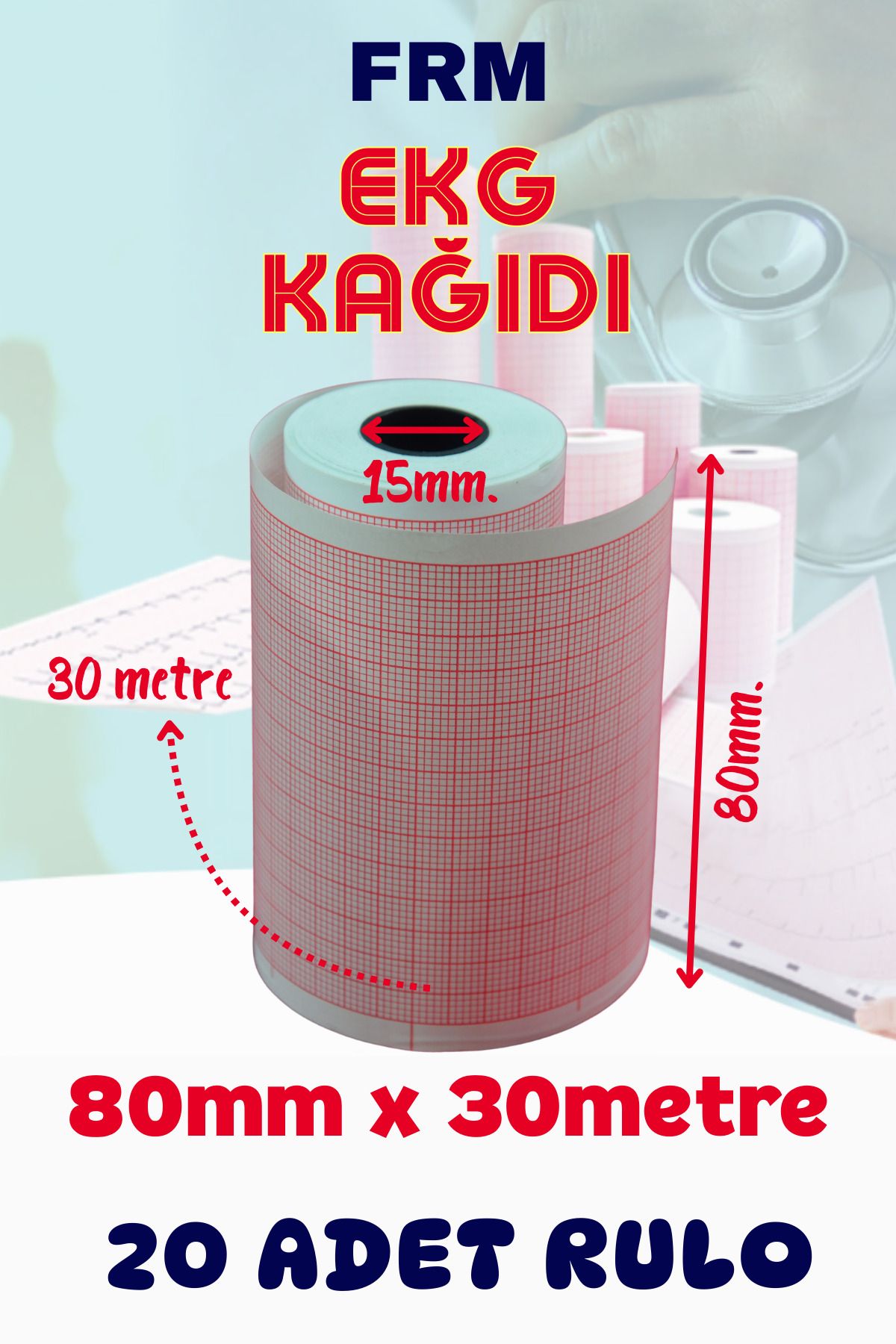 FRM Ekg Ecg Kağıdı Termal Rulo 80mmx30m (8CM) Biocare Medwelt Nihon Kohden Firstmed Plusmed Uyumlu