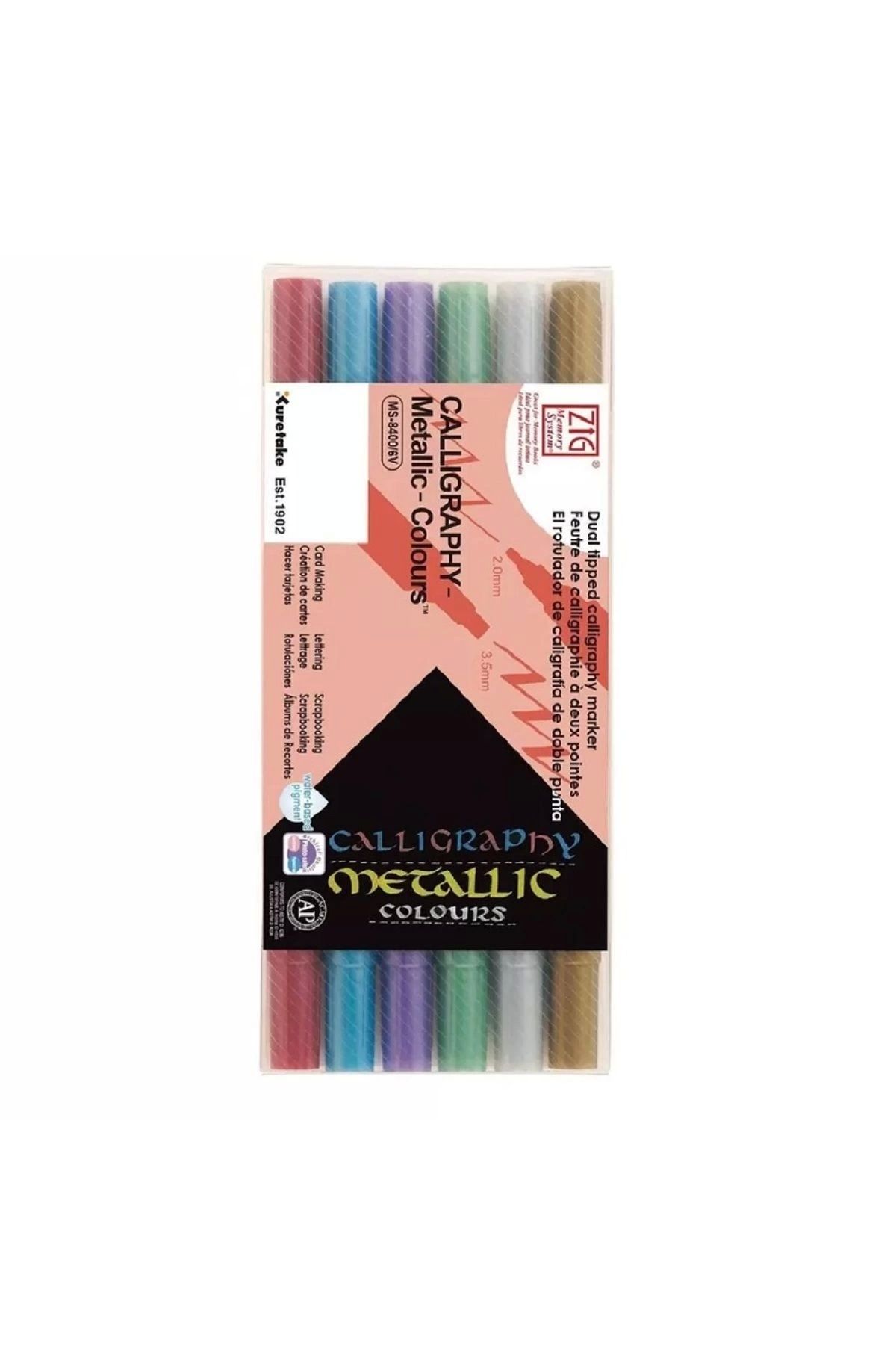 Zig-Ms-8400/6v - 6 عبوات من أقلام الخط الملونة المعدنية 1