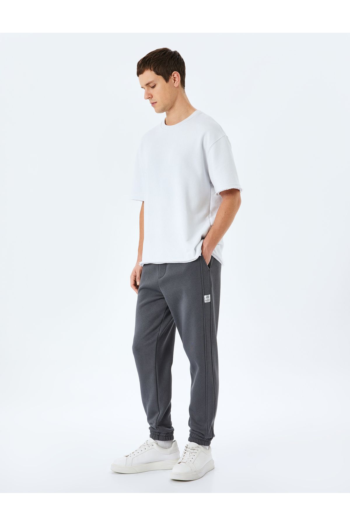 Koton-Cotton Blend - Raster Jogger Sweatpants with Pockets and Stitching Detail 2