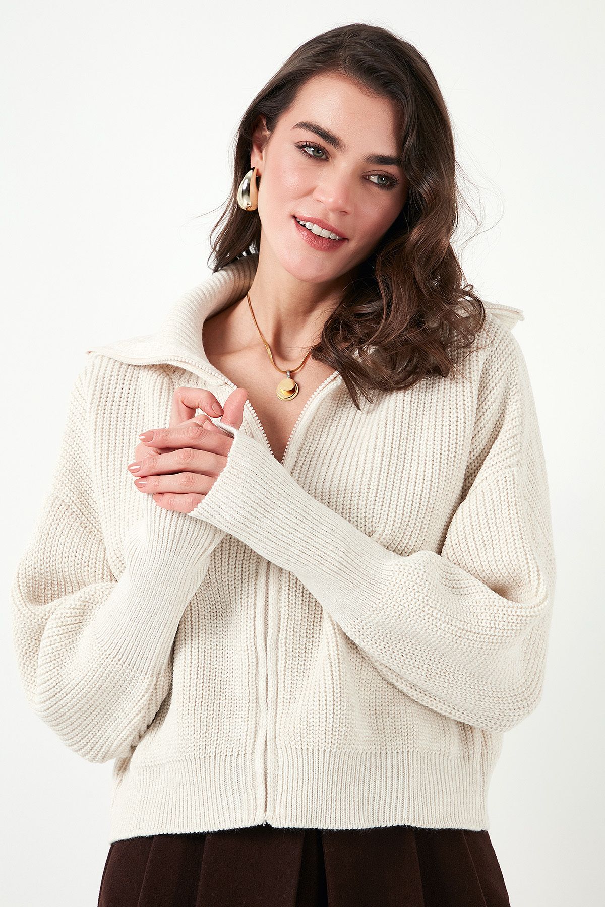 Lela-Cardigan împletit Thessaloniki cu mânecă cu balon, cu fermoar 4615562 6